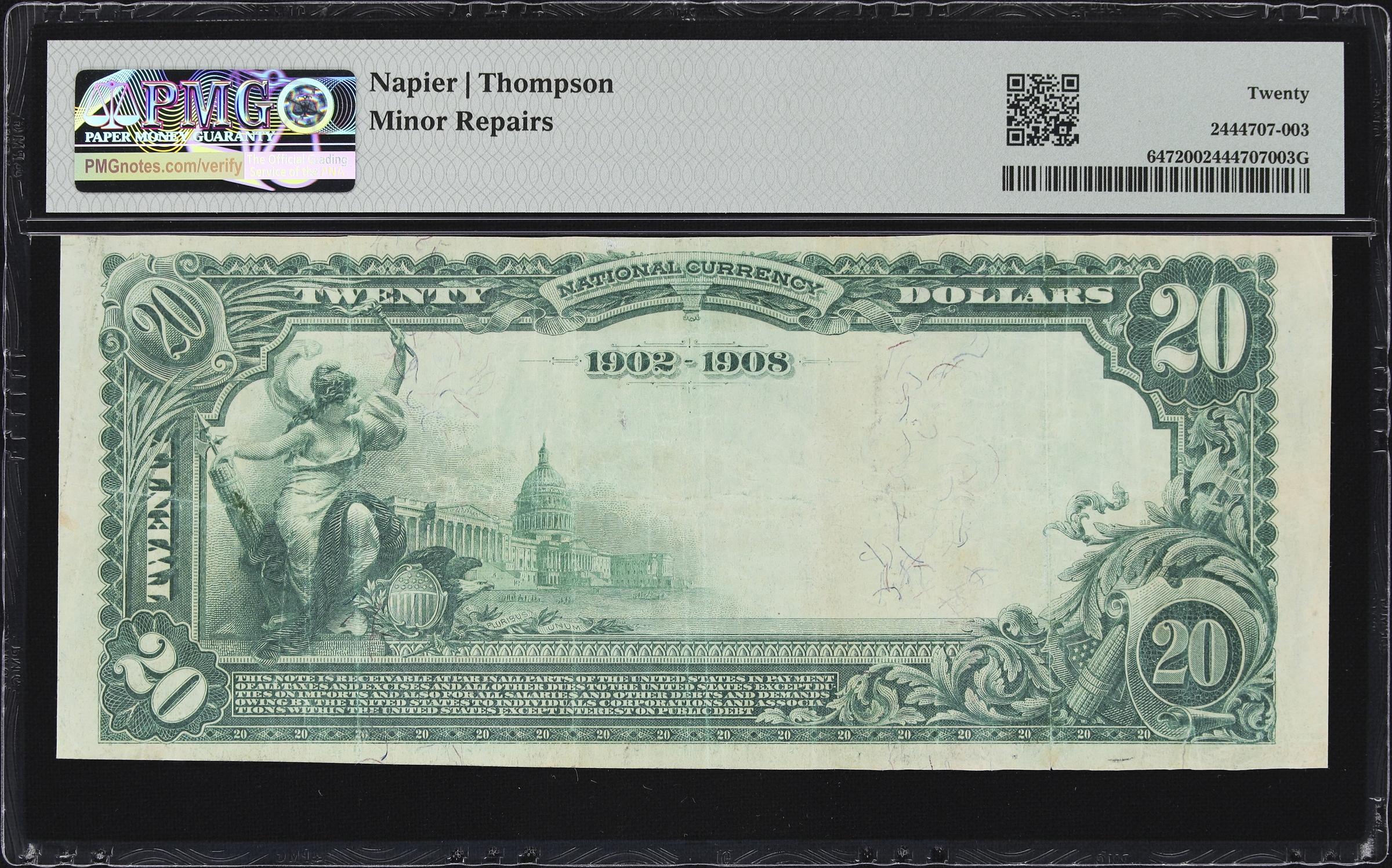 image for: Prescott, Arizona. $20 1902 Date Back. Fr. 647. Prescott NB. Charter #4851. PMG Very Fine 20.