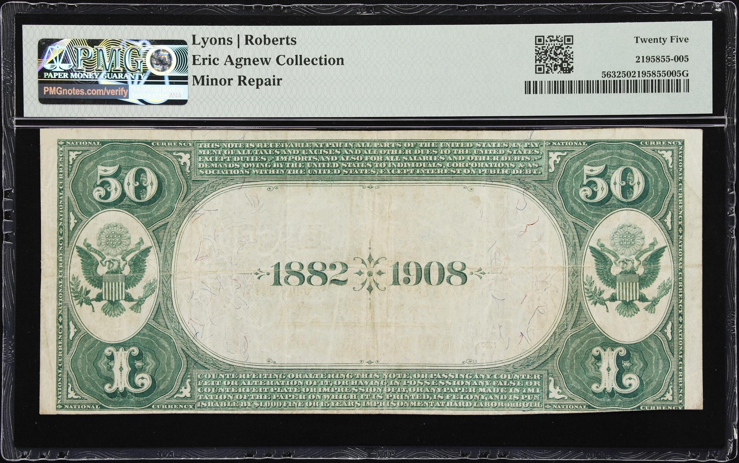 image for: Hanford, California. $50 1882 Date Back. Fr. 563. First NB. Charter #5863. PMG Very Fine 25.