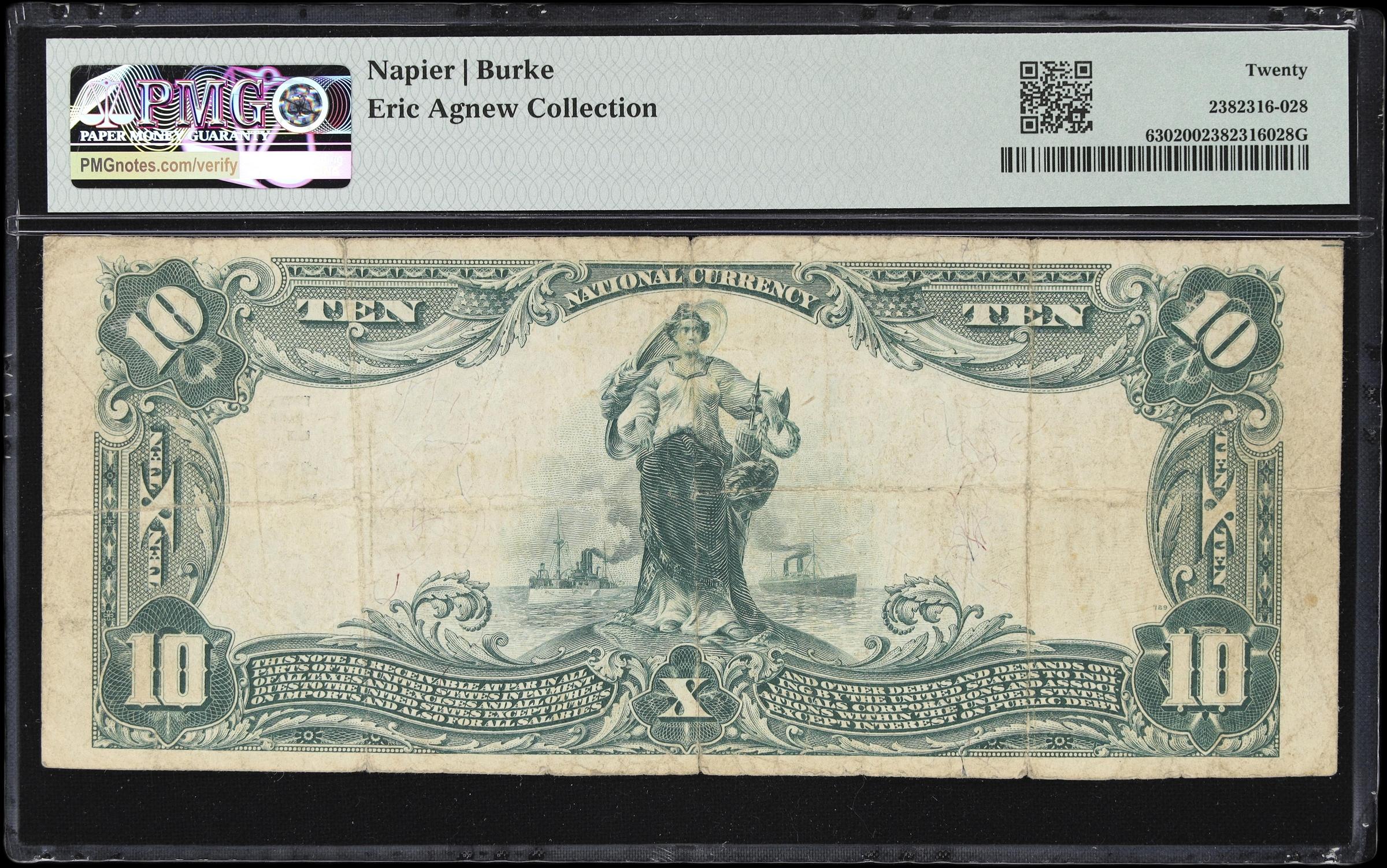 image for: Jamestown, California. $10 1902 Plain Back. Fr. 630. Jamestown NB. Charter #10362. PMG Very Fine 20.