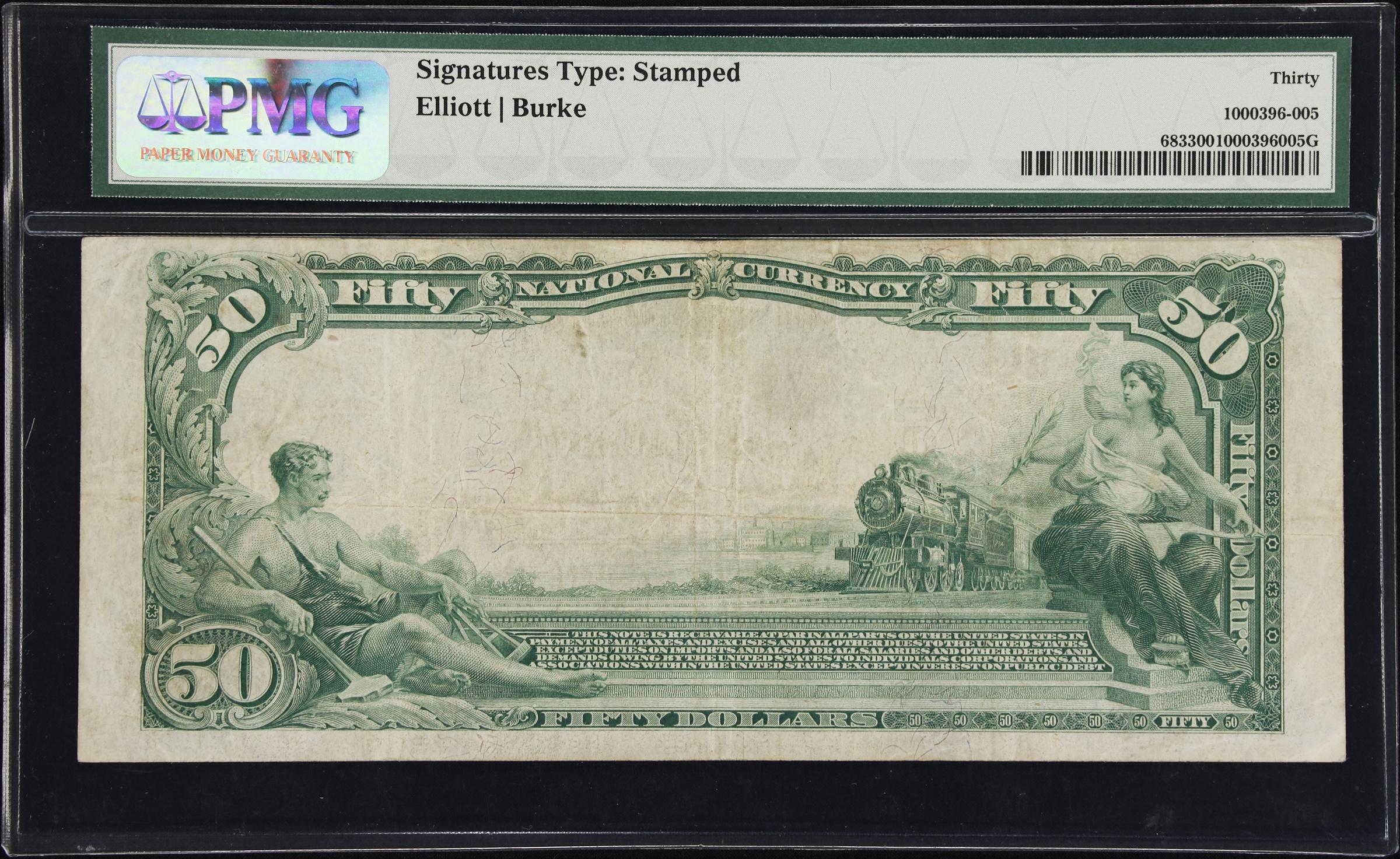 image for: Los Angeles, California. $50 1902 Plain Back. Fr. 683. Los Angeles-First National Trust & Savings Bank. Charter #2491. PMG Very Fine 30.