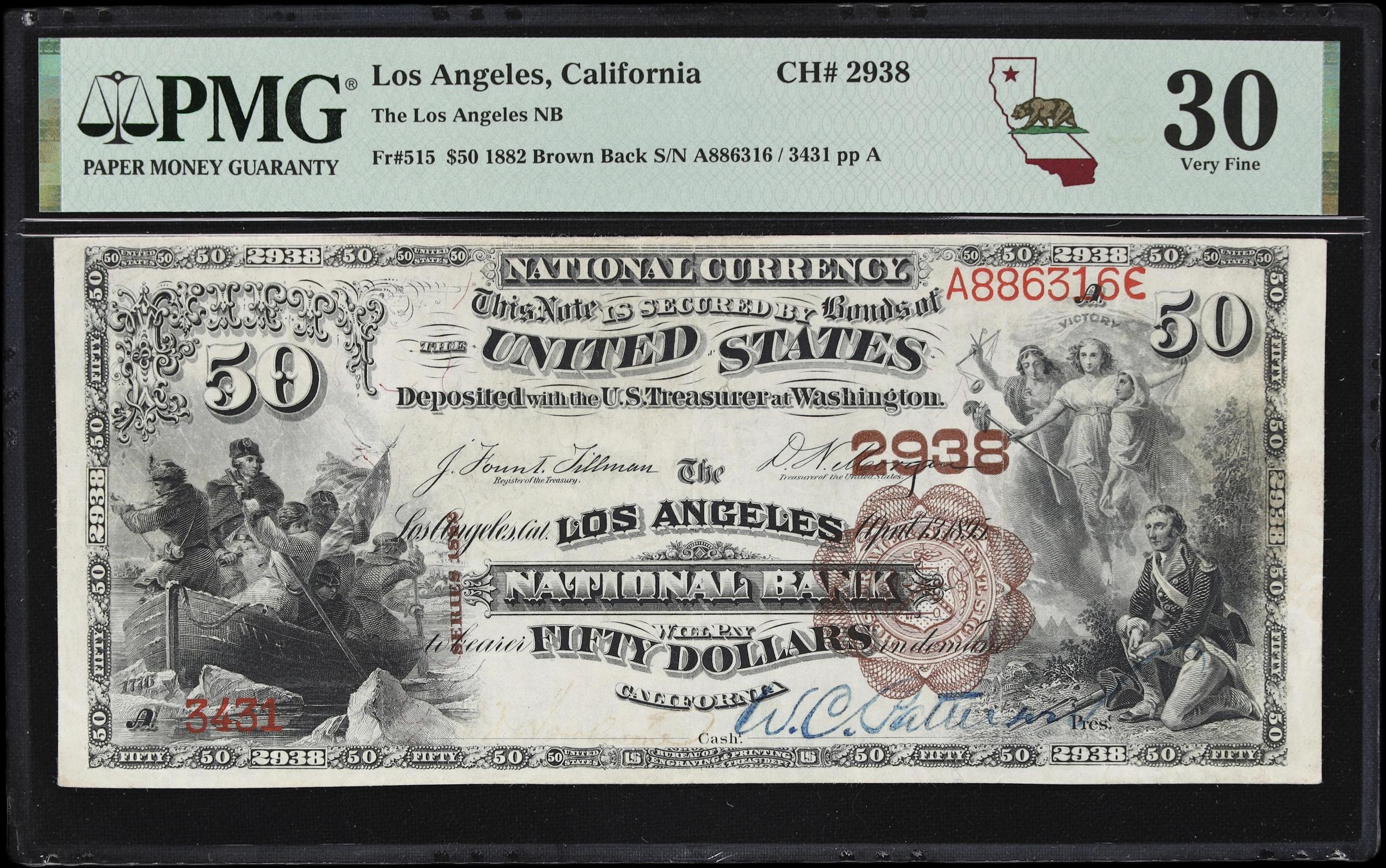 image for: Los Angeles, California. $50 1882 Brown Back. Fr. 515. Los Angeles NB. Charter #2938. PMG Very Fine 30.