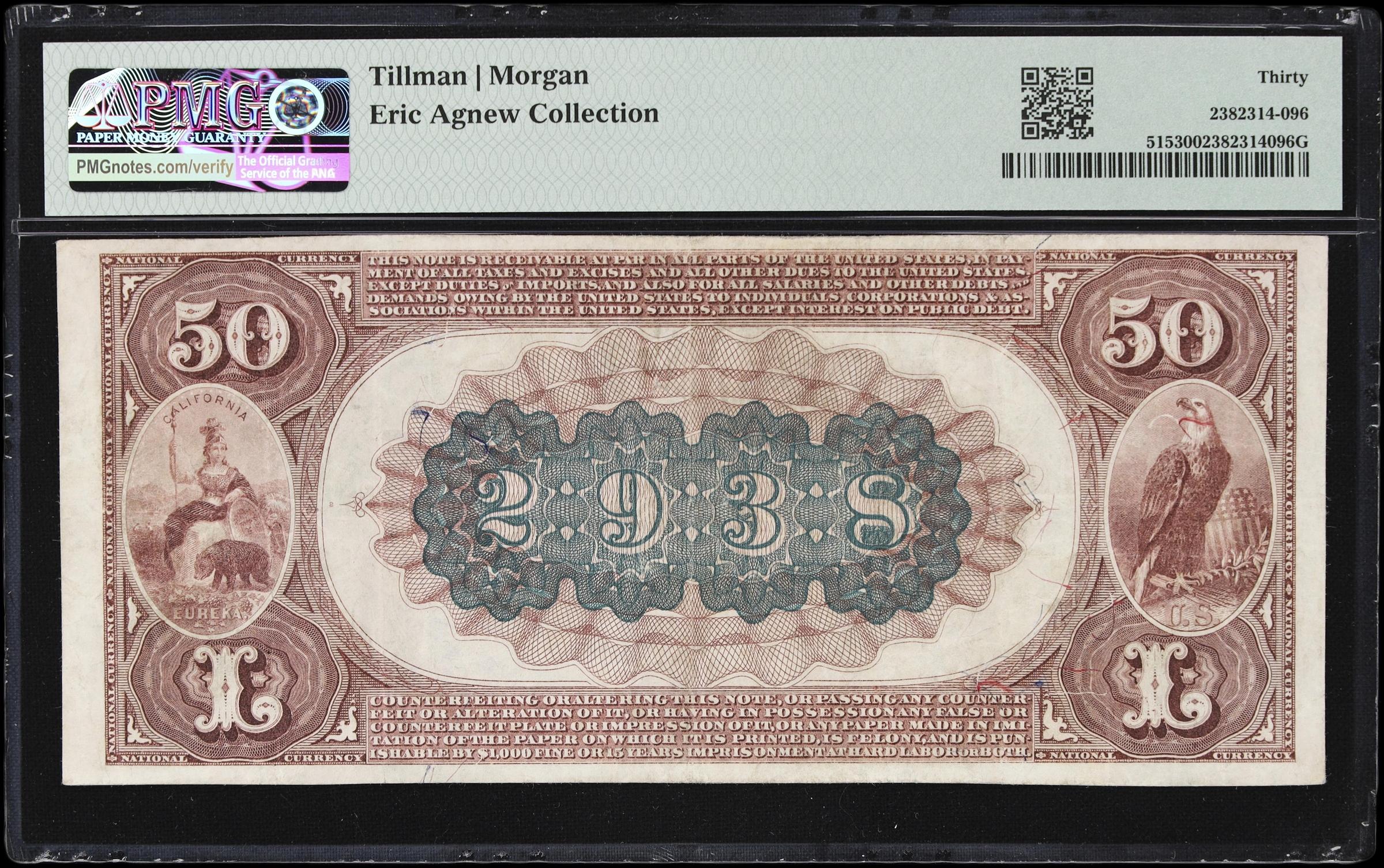 image for: Los Angeles, California. $50 1882 Brown Back. Fr. 515. Los Angeles NB. Charter #2938. PMG Very Fine 30.