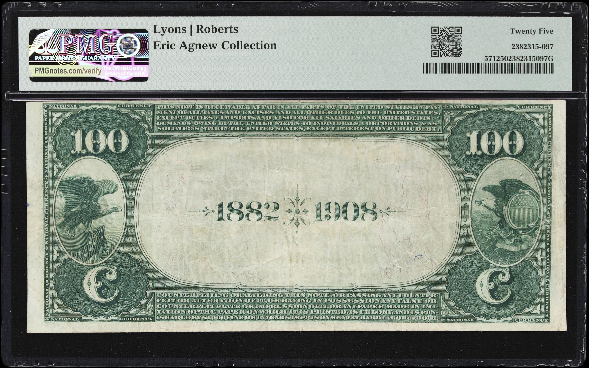 image for: Los Angeles, California. $100 1882 Date Back. Fr. 571. Citizens NB. Charter #5927. PMG Very Fine 25.