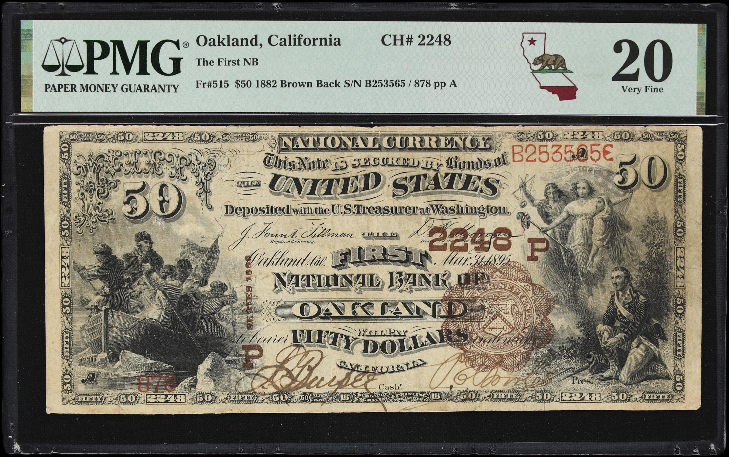 image for: Oakland, California. $50 1882 Brown Back. Fr. 515. First NB. Charter #2248. PMG Very Fine 20.