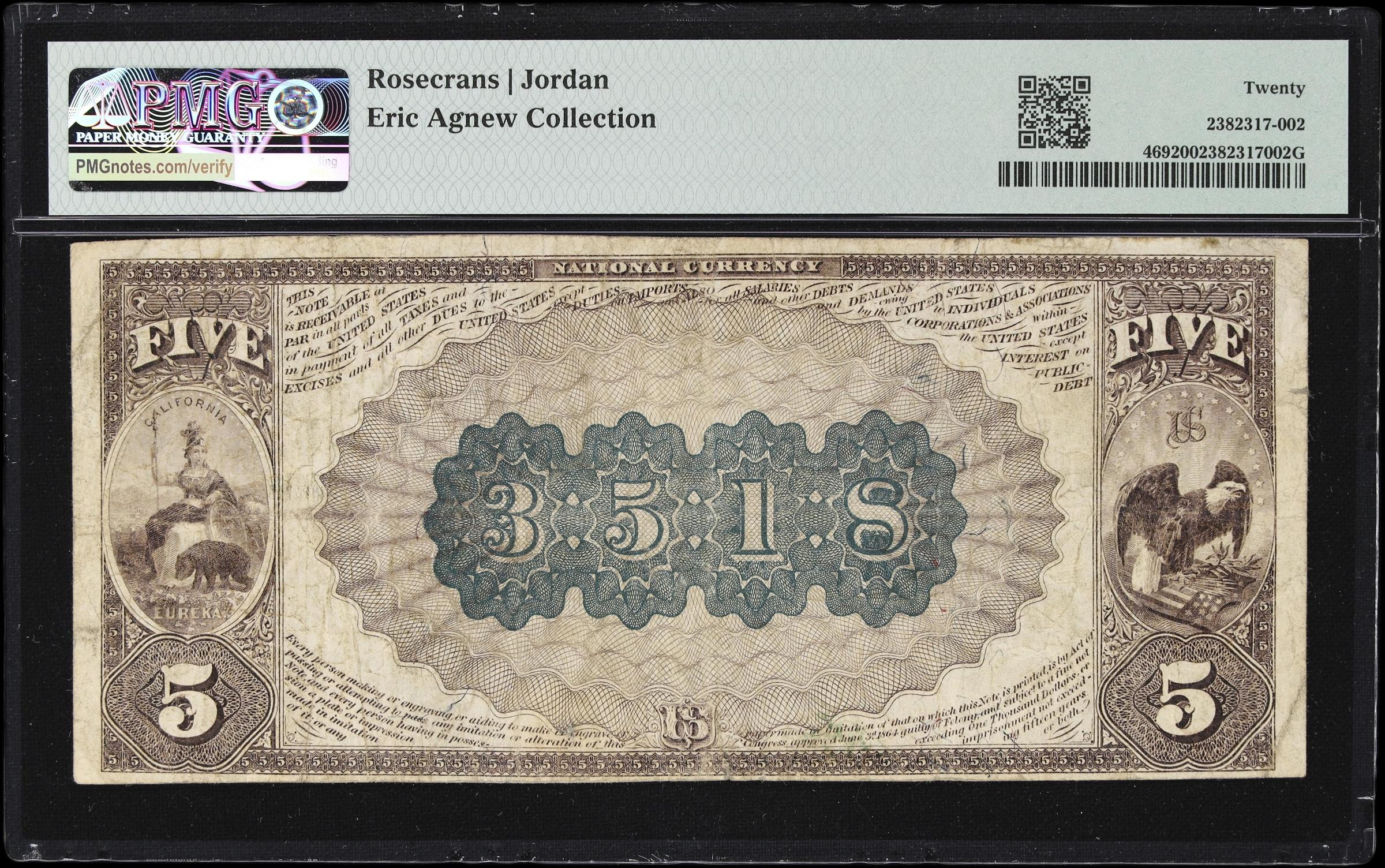 image for: Pomona, California. $5 1882 Brown Back. Fr. 469. The First NB. Charter #3518. PMG Very Fine 20.