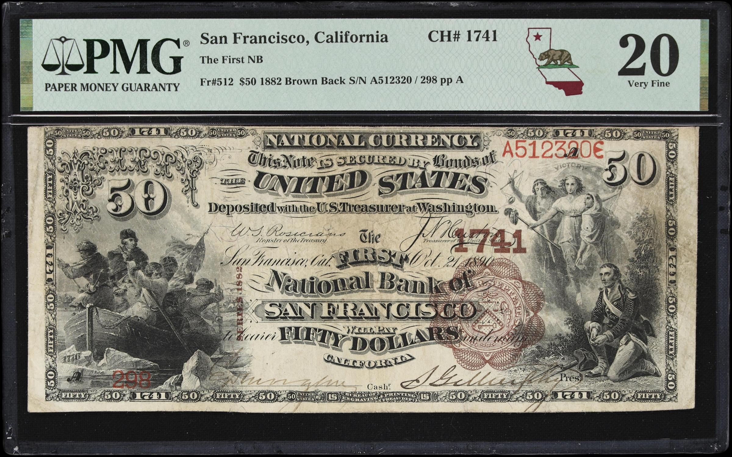 image for: San Francisco, California. $50 1882 Brown Back. Fr. 512. First NB. Charter #1741. PMG Very Fine 20.