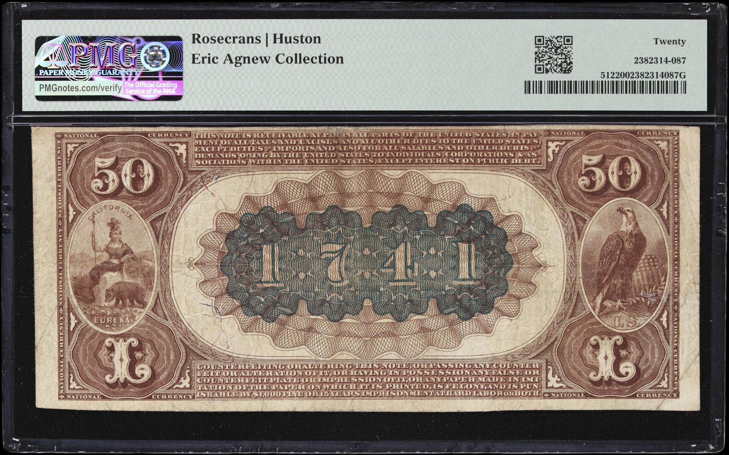 image for: San Francisco, California. $50 1882 Brown Back. Fr. 512. First NB. Charter #1741. PMG Very Fine 20.