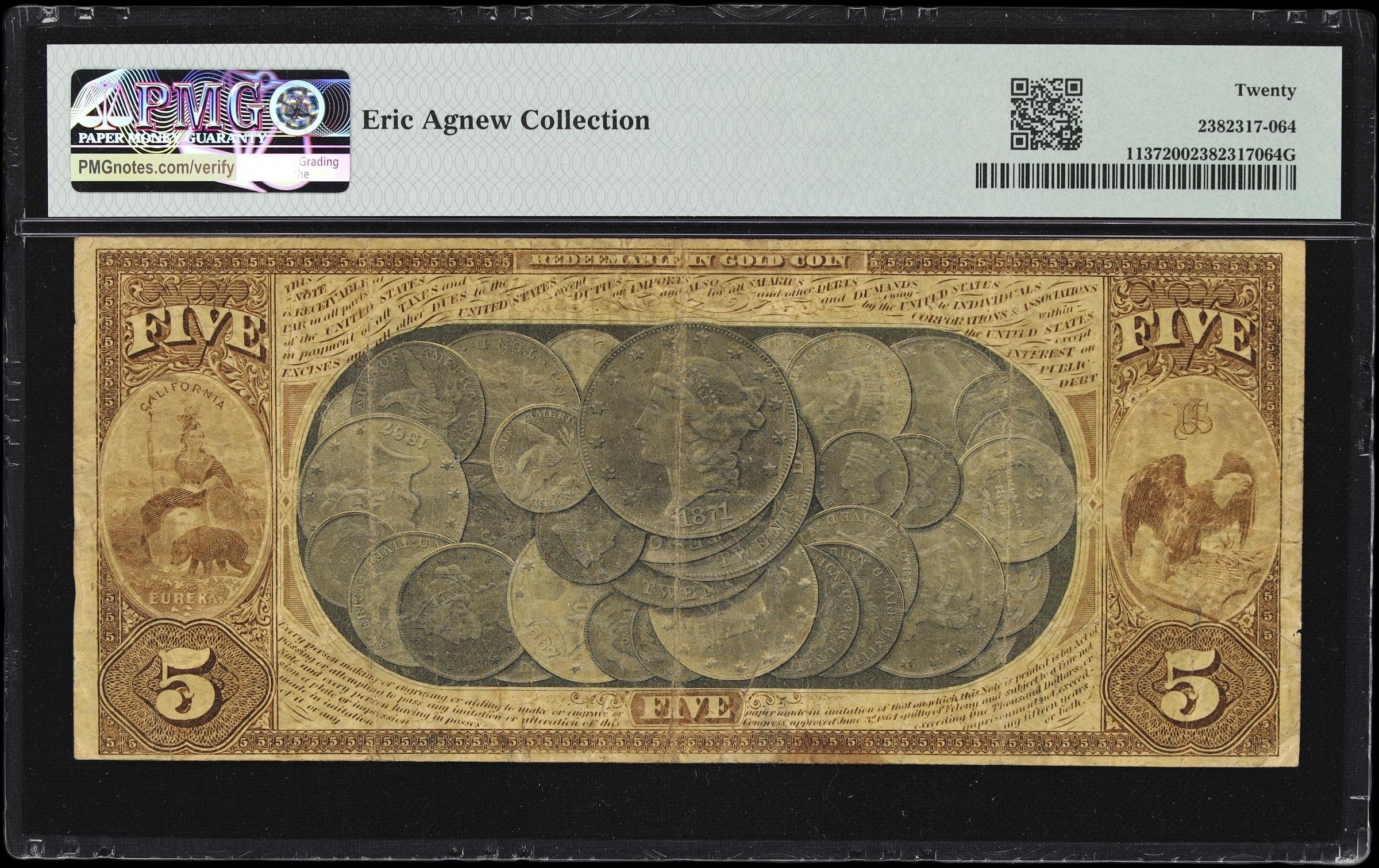 image for: San Francisco, California. $5  1872. Fr. 1137. National Gold Bank & Trust Company. Charter #1994. PMG Very Fine 20.