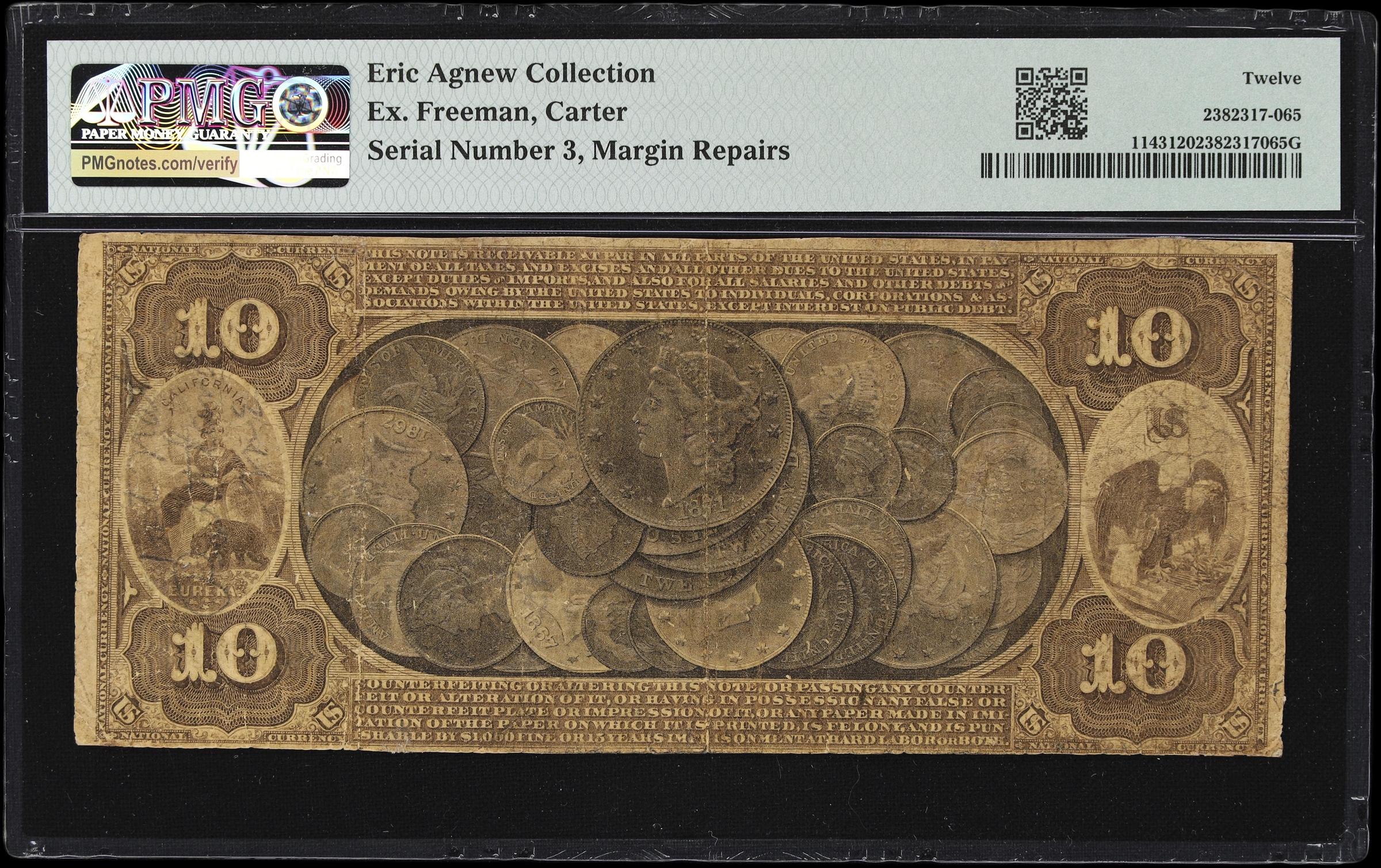 image for: San Francisco, California. $10 1872. Fr. 1143. National Gold Bank & Trust Company. Charter #1994. PMG Fine 12. Serial Number 3.