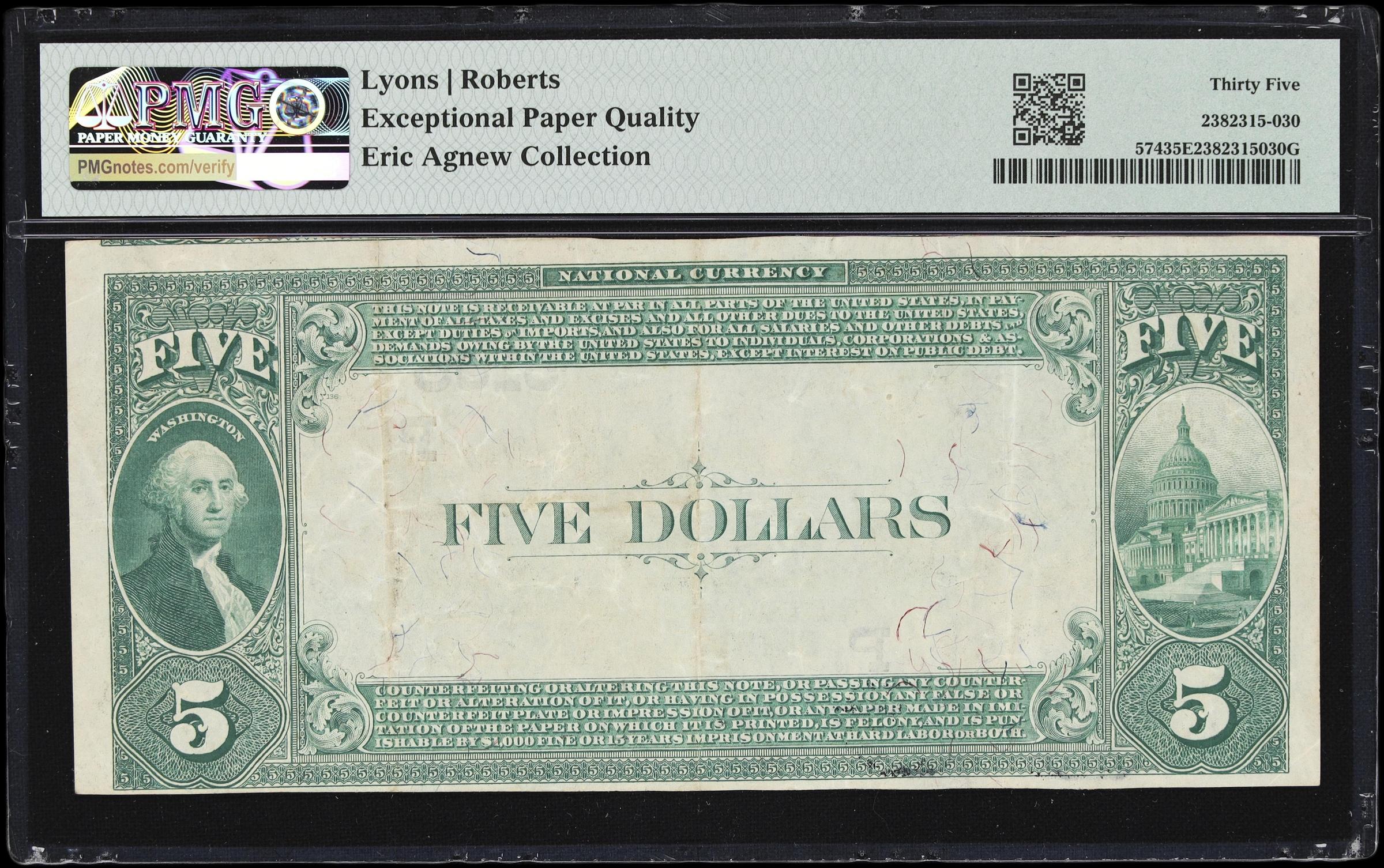 image for: San Francisco, California. $5 1882 Value Back. Fr. 574. Wells Fargo Nevada NB. Charter #5105. PMG Choice Very Fine 35 EPQ.