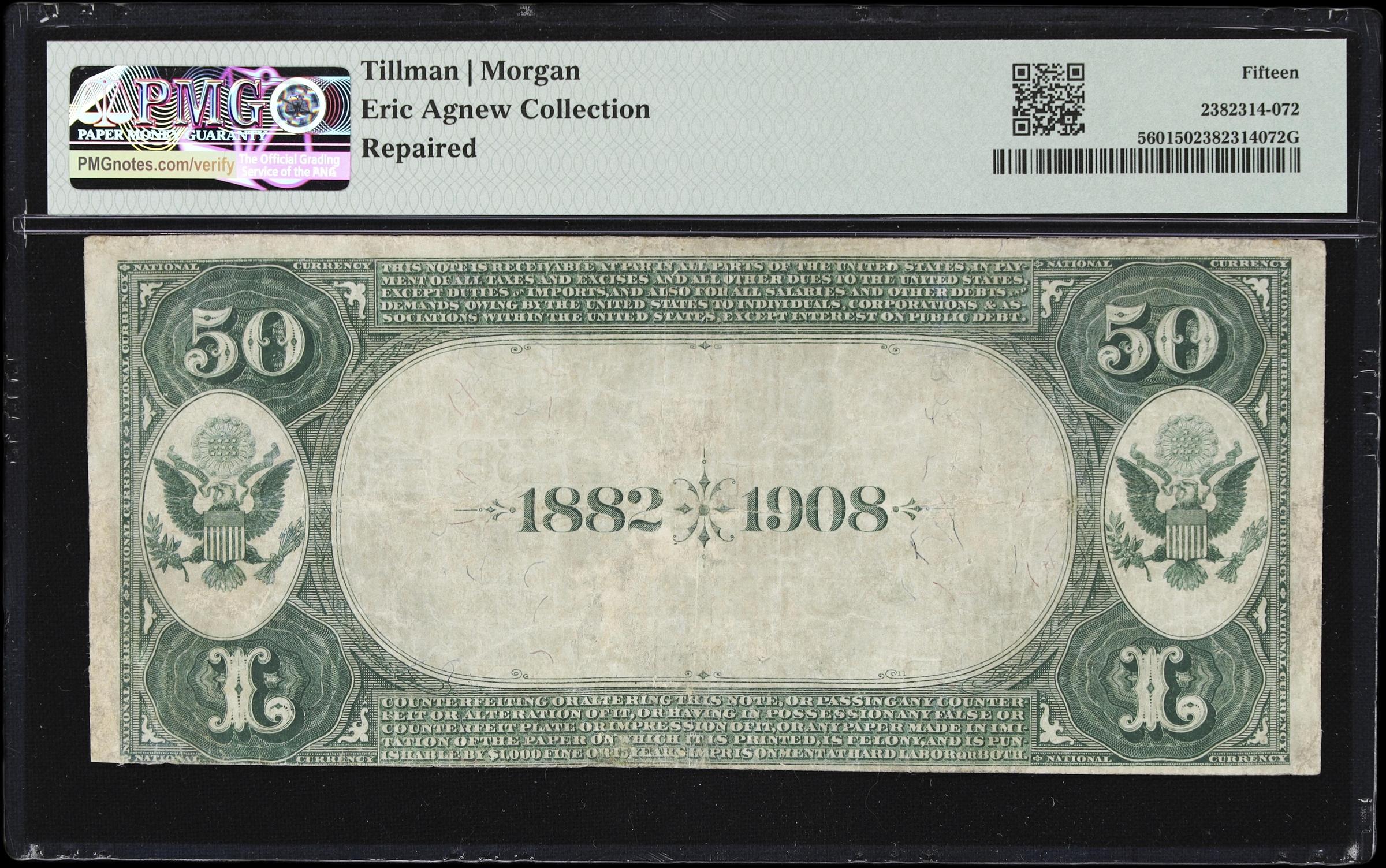 image for: San Jose, California. $50 1882 Date Back. Fr. 560. First NB. Charter #2158. PMG Choice Fine 15.