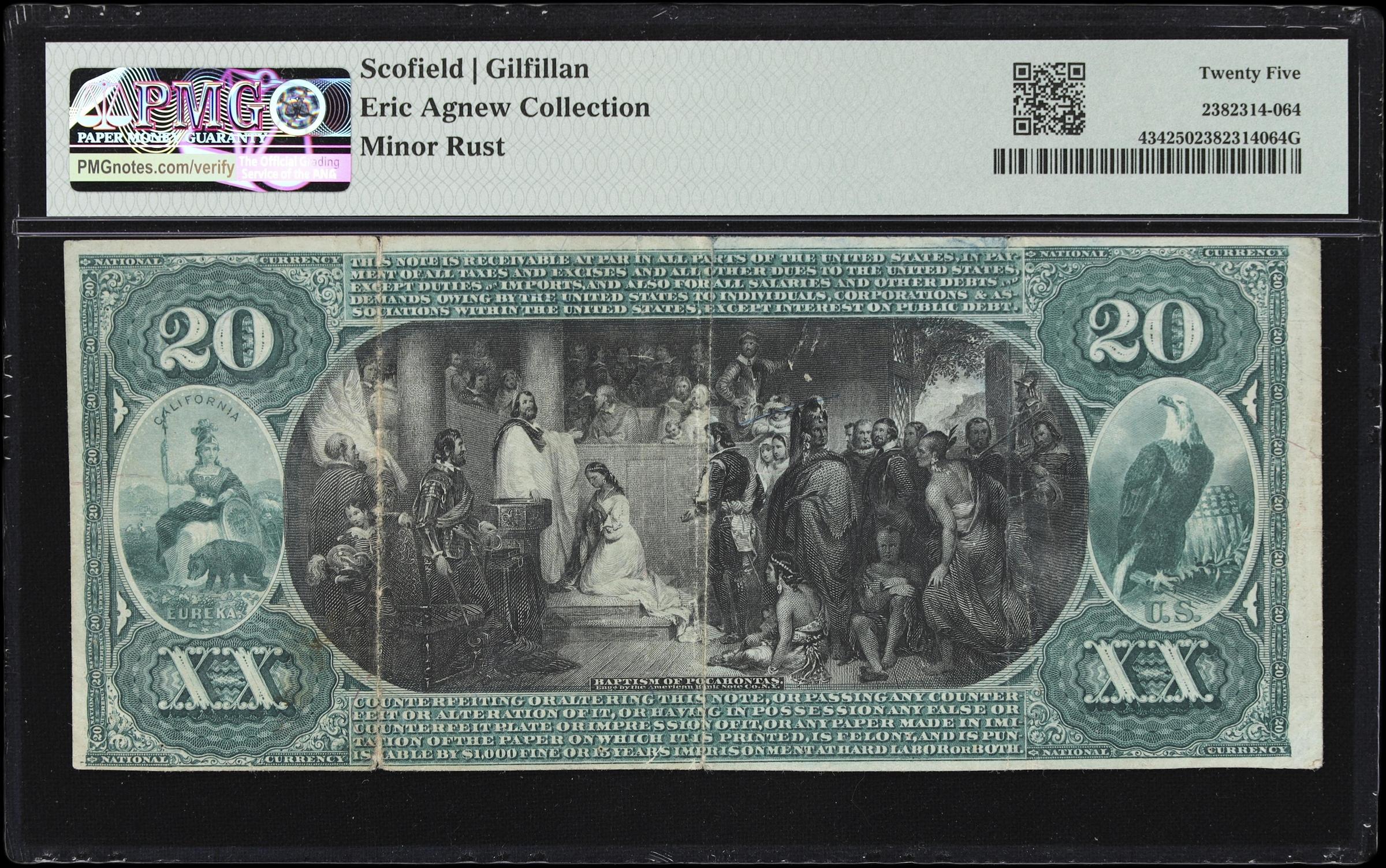 image for: Stockton, California. $20 1875. Fr. 434. First NB. Charter #2412. PMG Very Fine 25.