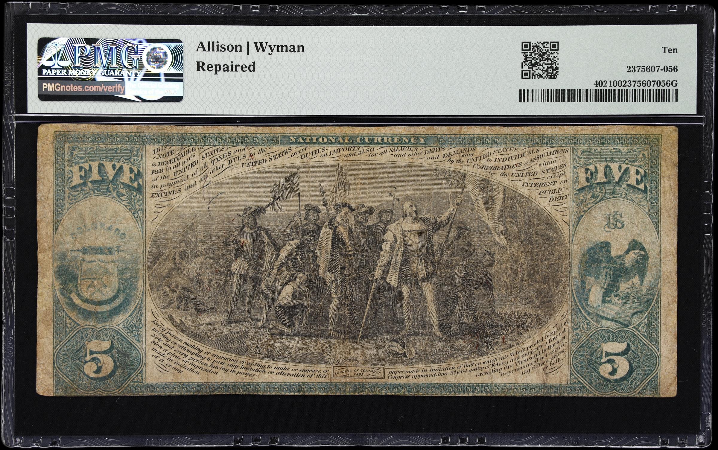 image for: Boulder, Colorado. $5 1875. Fr. 402. First NB. Charter #2352. PMG Very Good 10.