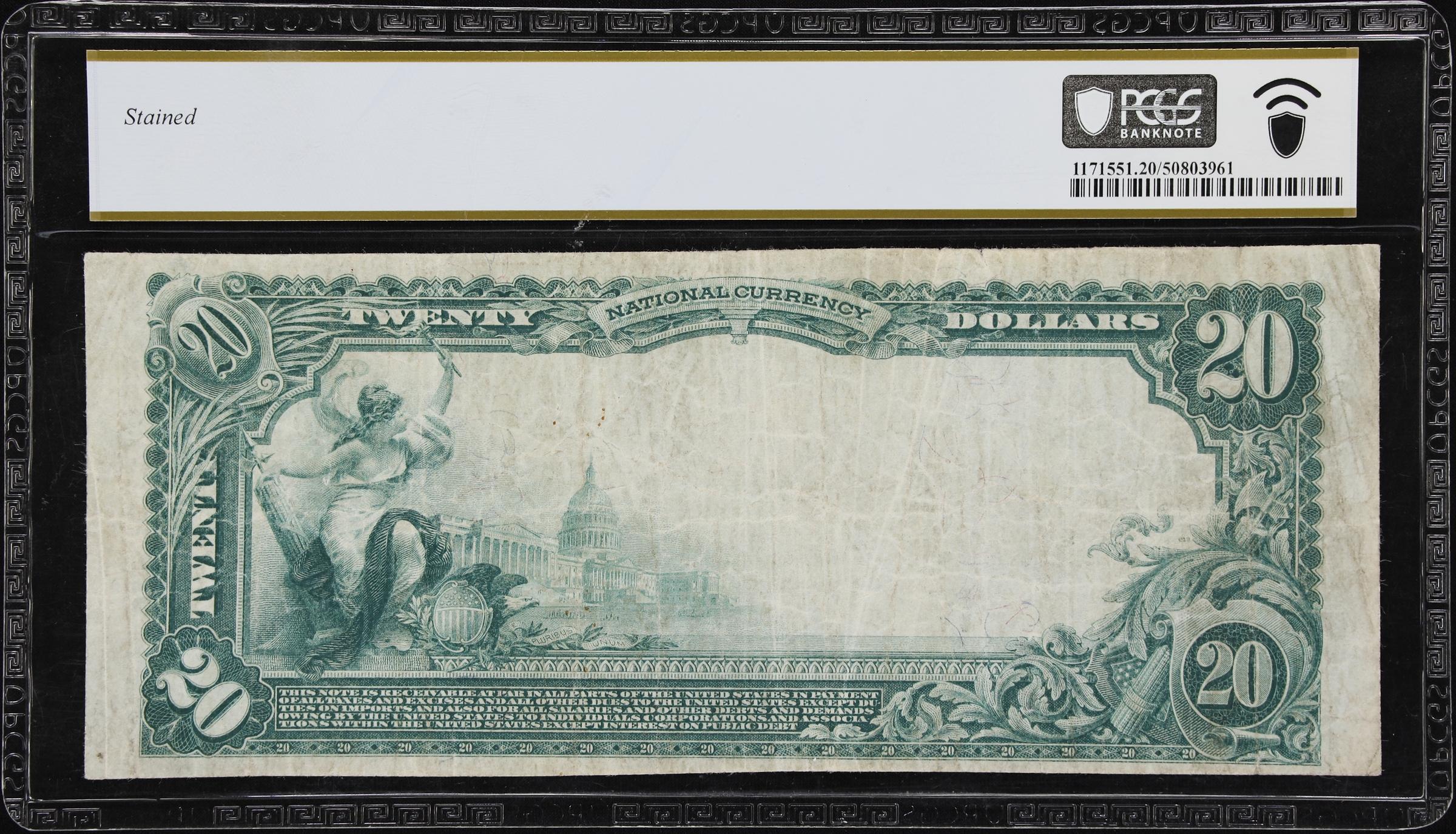 image for: Cripple Creek, Colorado. $20 1902 Plain Back. Fr. 655. First NB. Charter #4845. PCGS Banknote Very Fine 20.