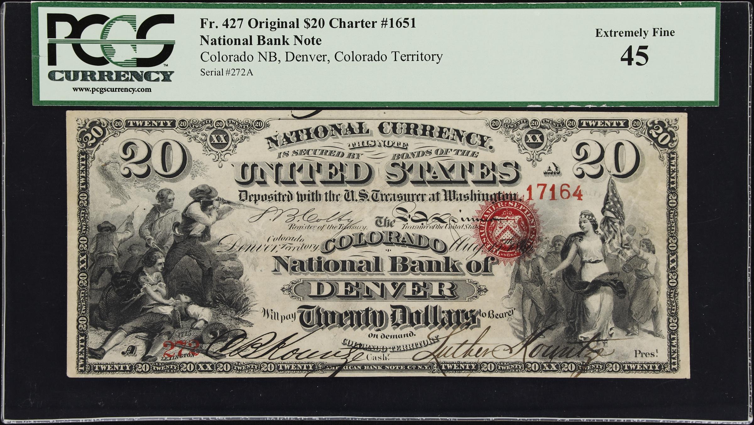 image for: Denver, Colorado Territory. $20 Original. Fr. 427. Colorado NB. Charter #1651. PCGS Currency Extremely Fine 45.