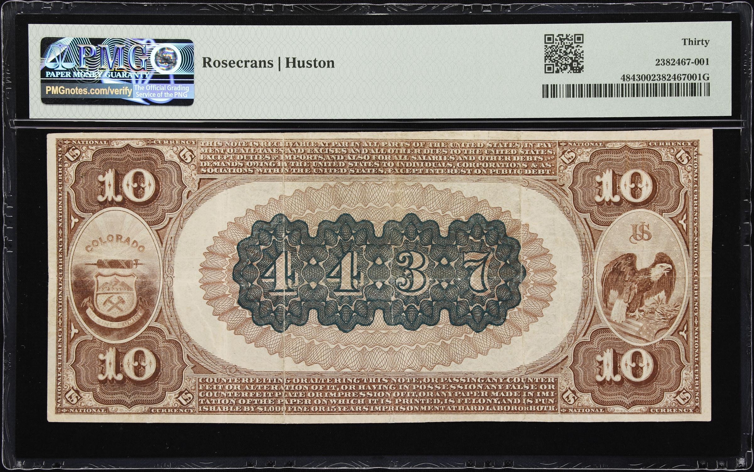 image for: Greeley, Colorado. $10 1882 Brown Back. Fr. 484. Greeley NB. Charter #4437. PMG Very Fine 30.