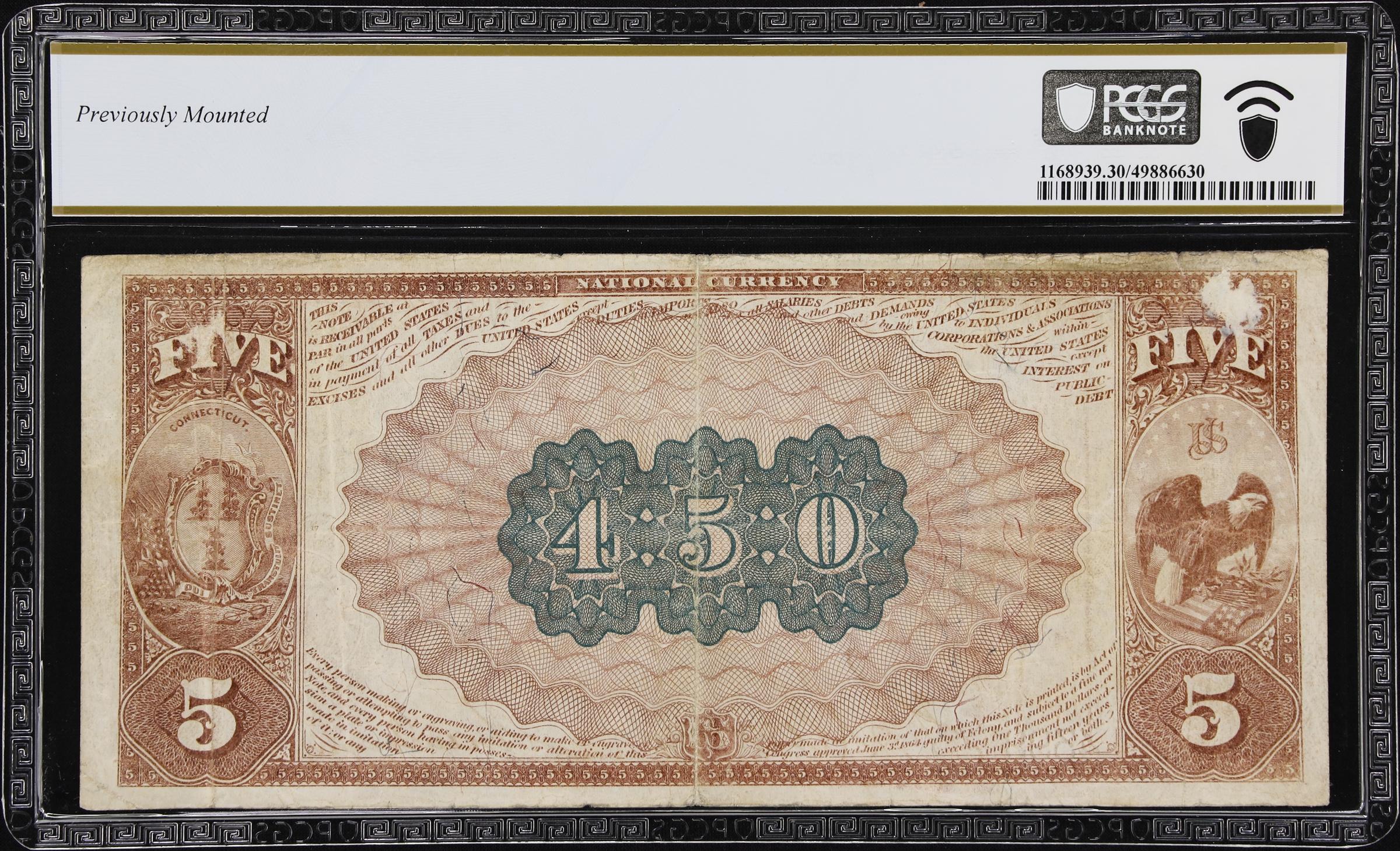 image for: Killingly, Connecticut. $5 1882 Brown Back. Fr. 466. First NB. Charter #450. PCGS Banknote Very Fine 30.