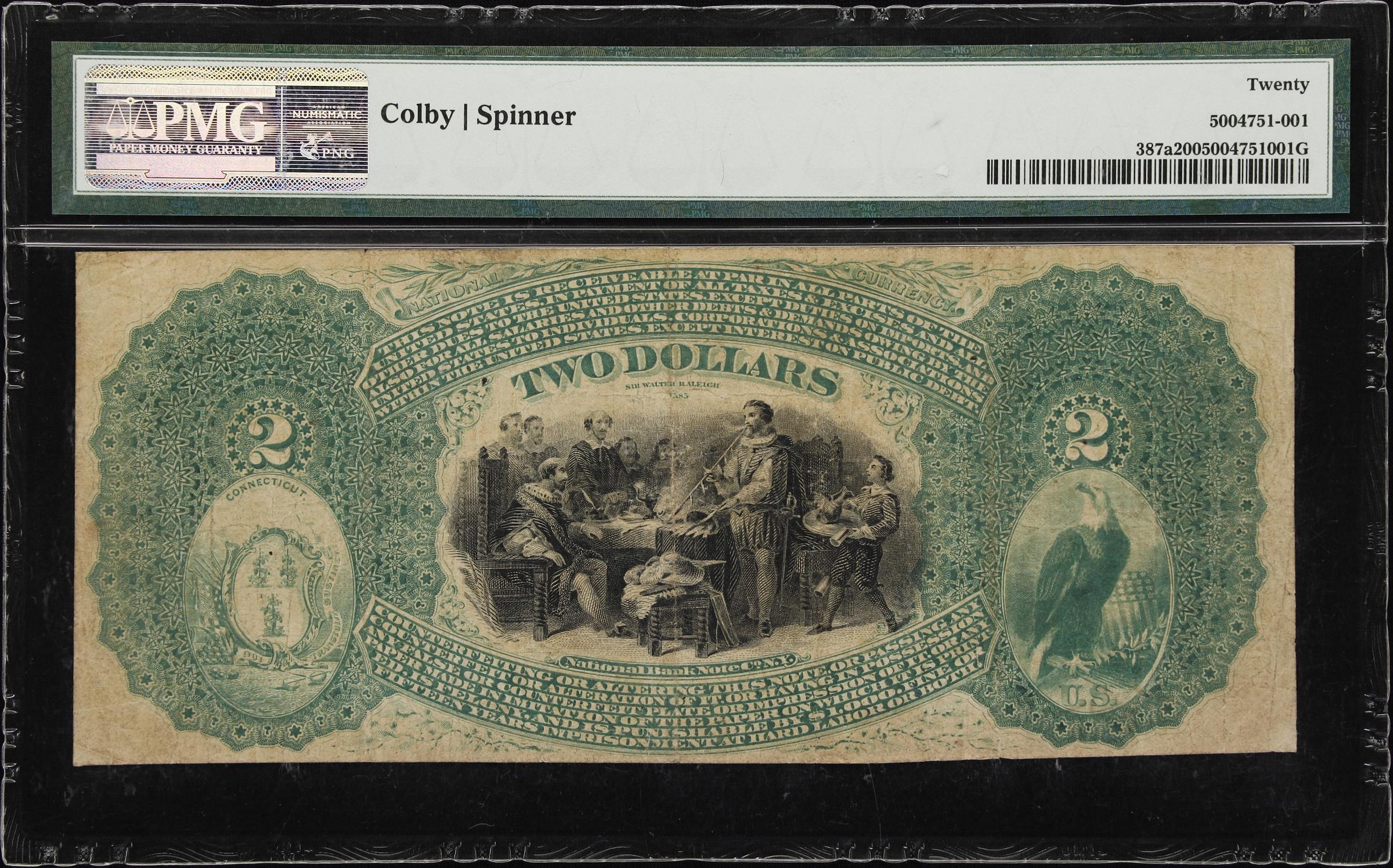 image for: New London, Connecticut. $2 Original. Fr. 387a. National Whaling Bank. Charter #978. PMG Very Fine 20.