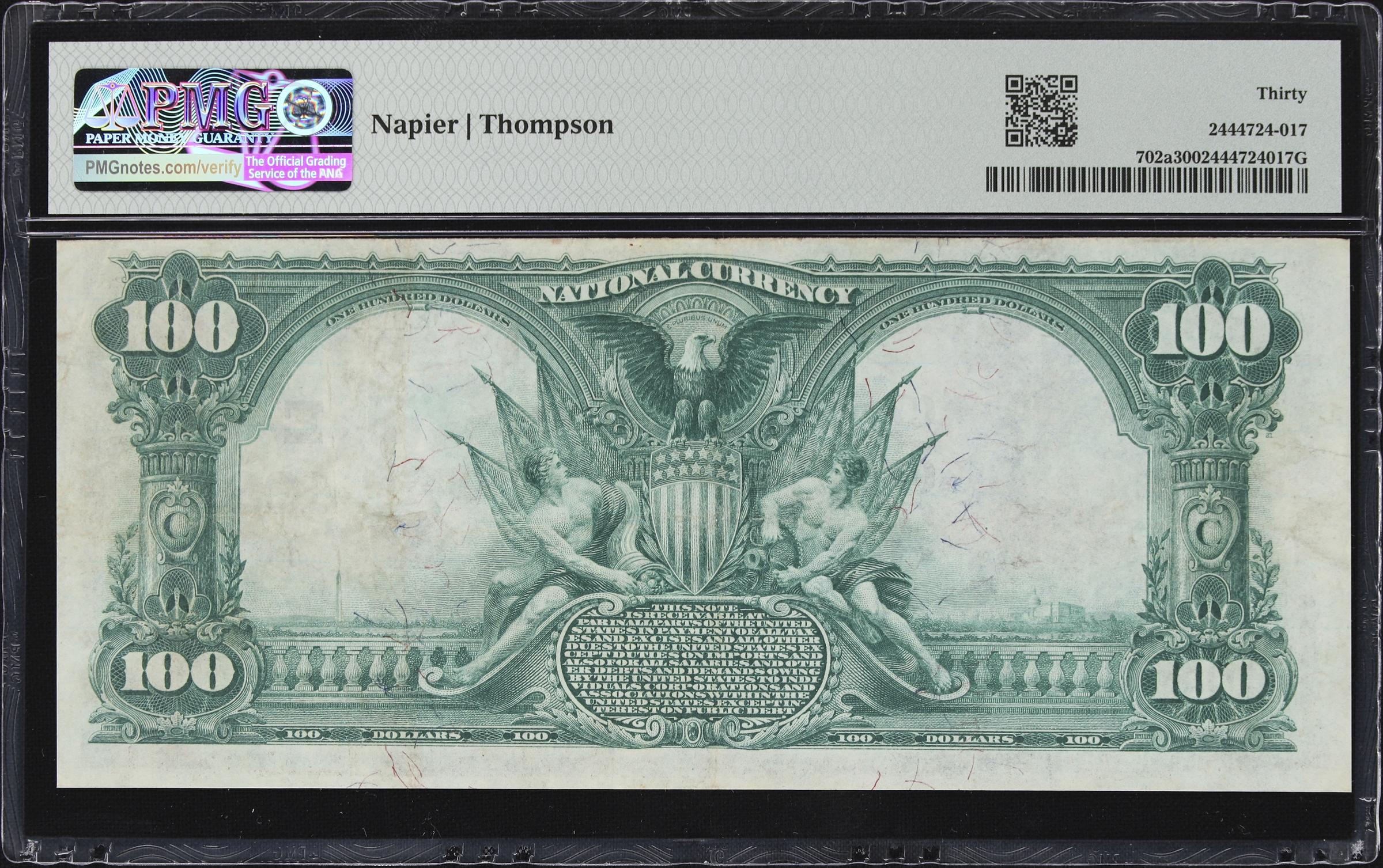 image for: Washington, District of Columbia. $100 1902 Plain Back. Fr. 702a. Federal-American NB. Charter #10316. PMG Very Fine 30.