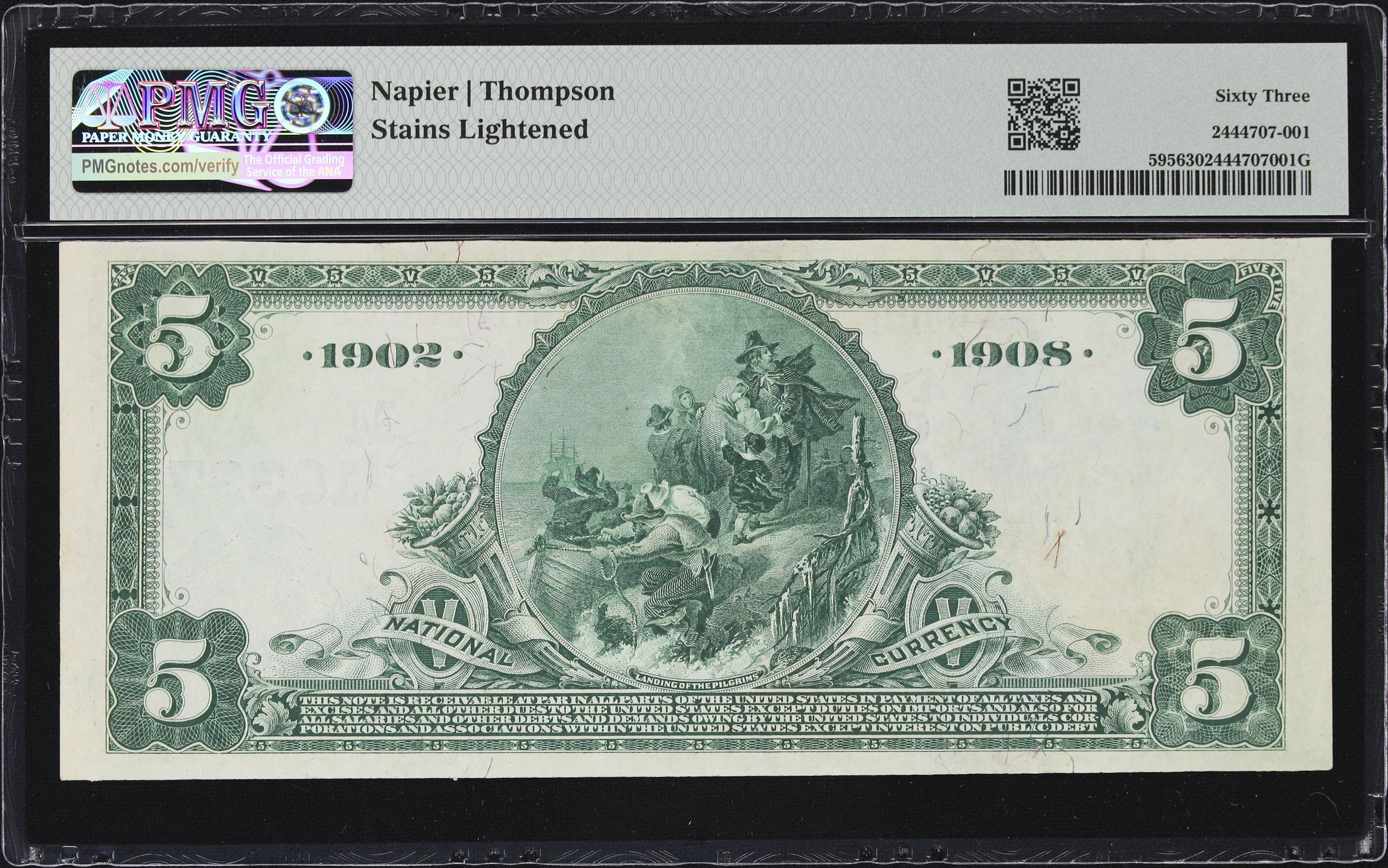 image for: Austin, Illinois. $5 1902 Date Back. Fr. 595. Austin NB. Charter #10337. PMG Choice Uncirculated 63. Serial Number 1.