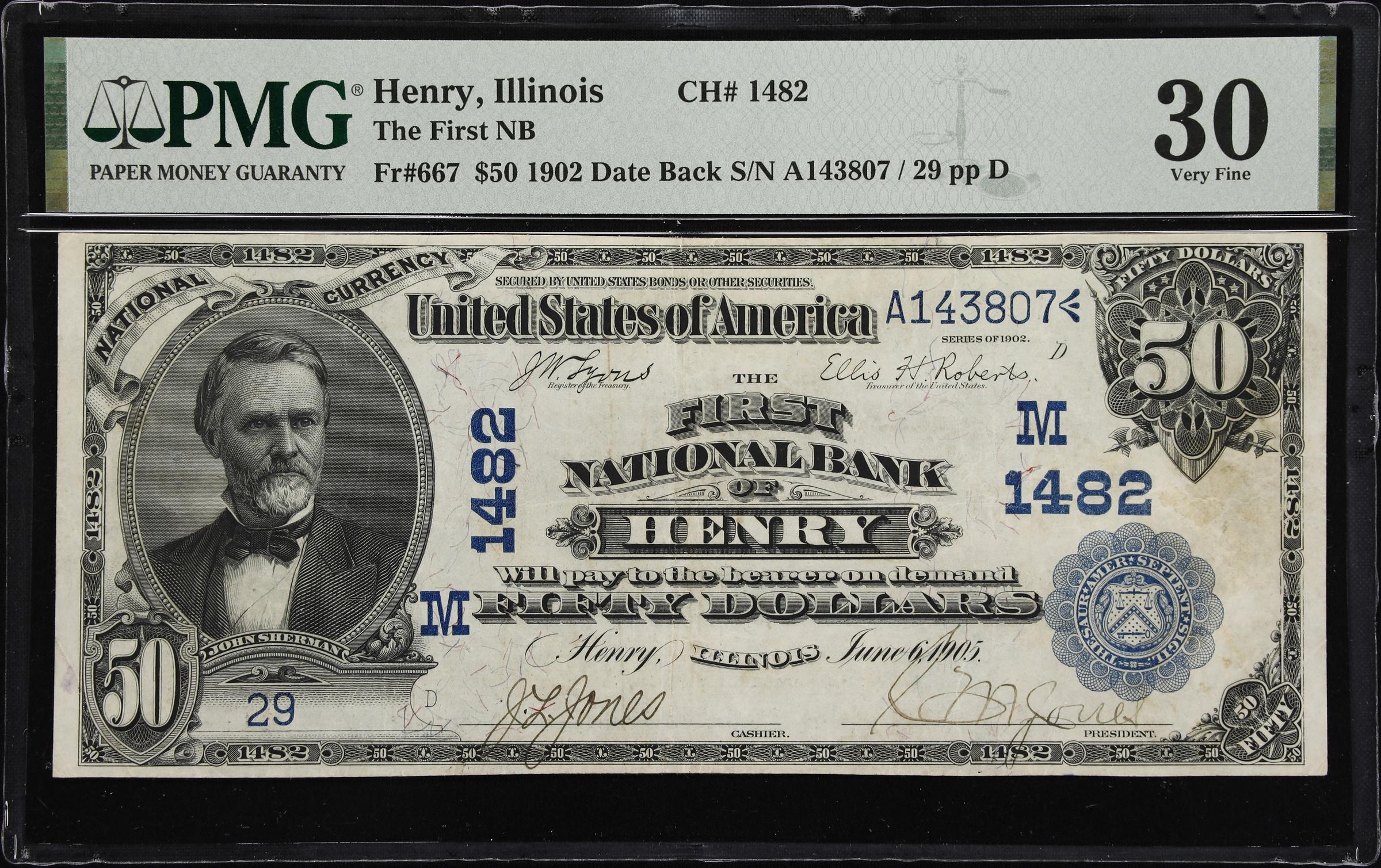 image for: Henry, Illinois. $50 1902 Date Back. Fr. 667. First NB. Charter #1482. PMG Very Fine 30.