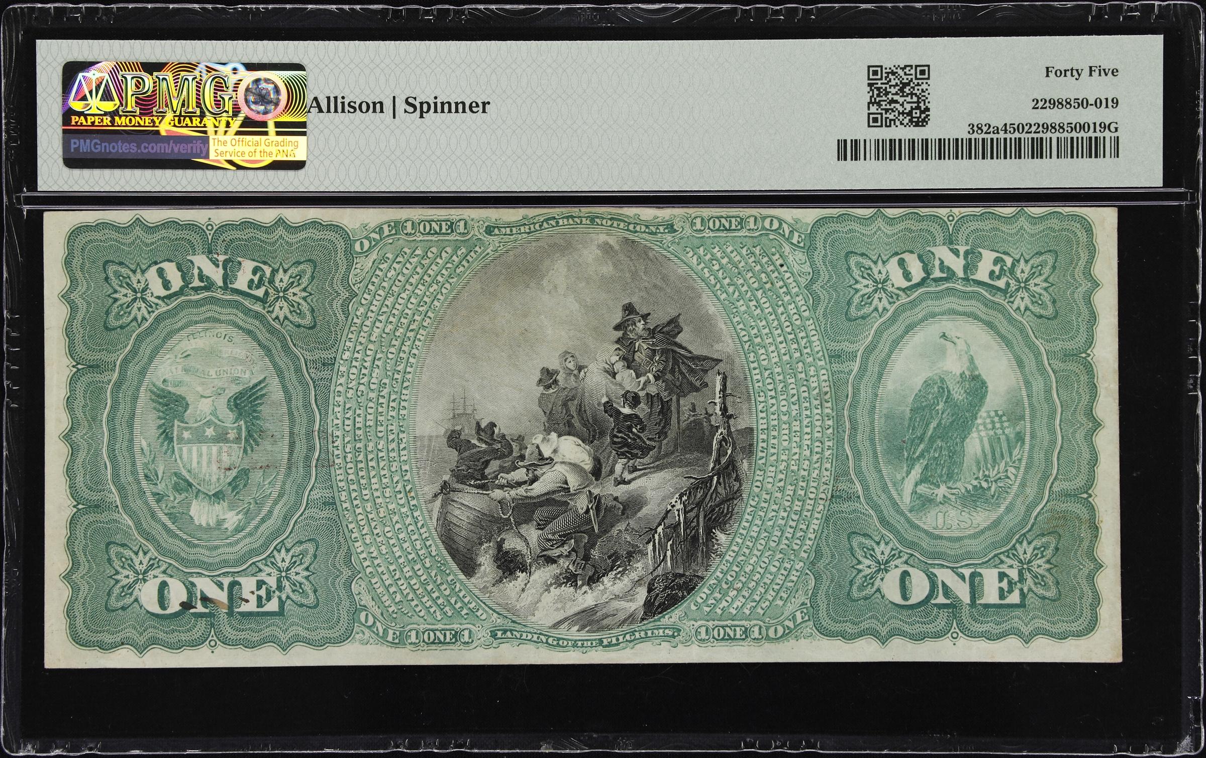 image for: Lincoln, Illinois. $1 Original. Fr. 382a. First NB. Charter #2126. PMG Choice Extremely Fine 45.