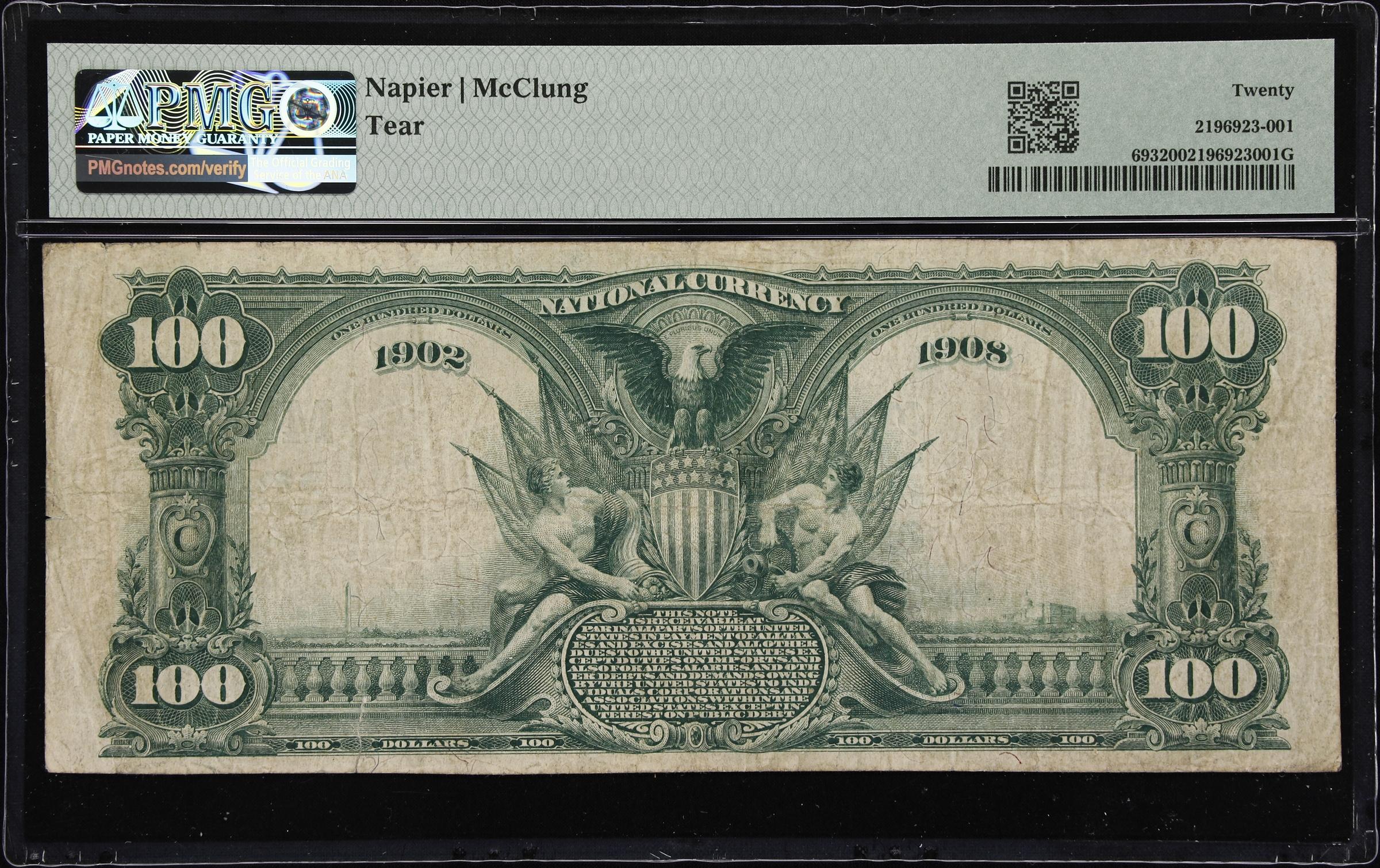 image for: Washington, Indiana. $100 1902 Date Back. Fr. 693. Washington NB. Charter #2043. PMG Very Fine 20.