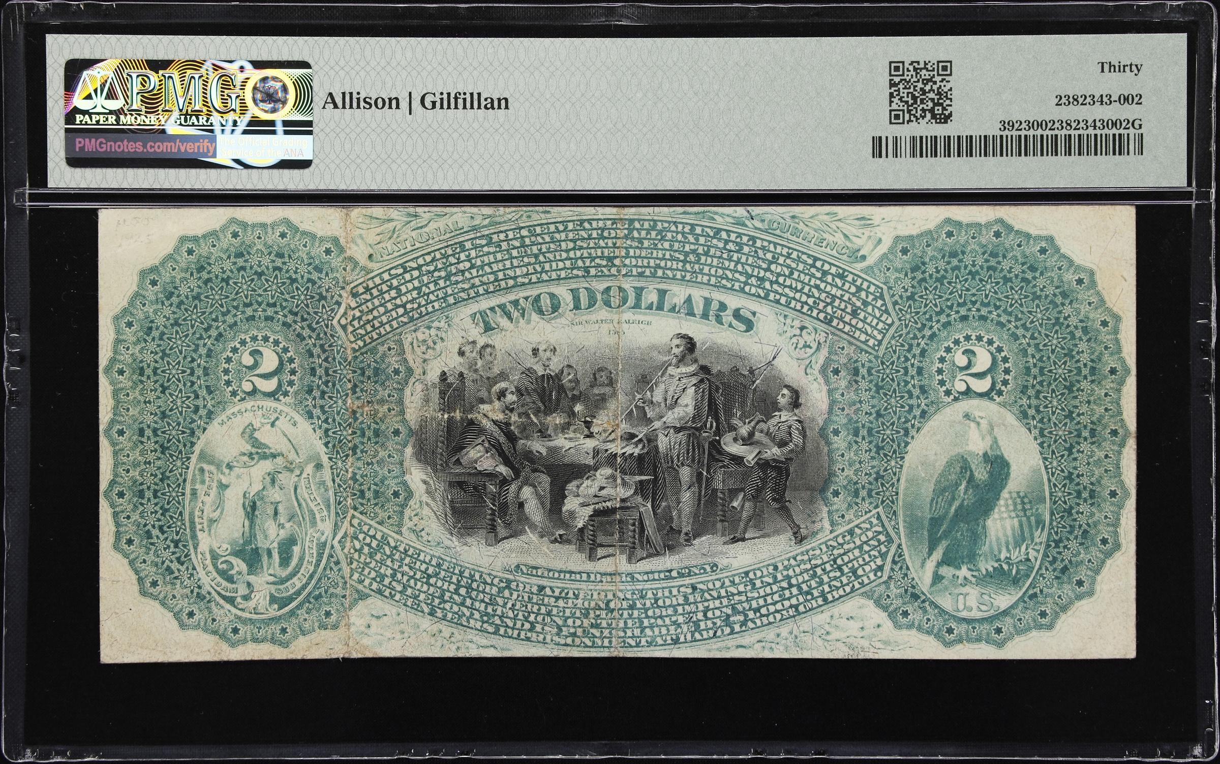 image for: Boston, Massachusetts. $2 1875. Fr. 392. National Revere Bank. Charter #1295. PMG Very Fine 30.