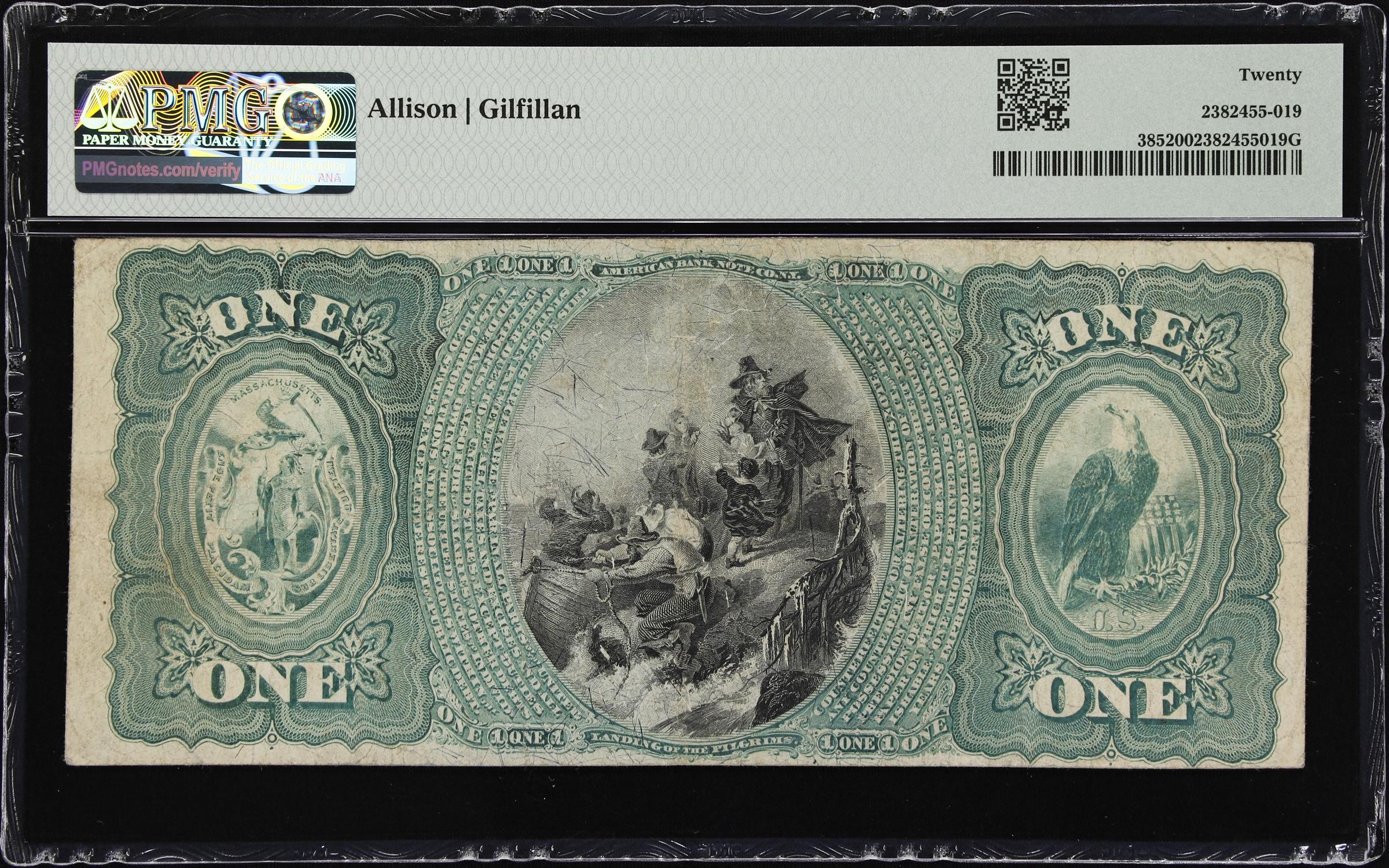 image for: Fitchburg, Massachusetts. $1 1875. Fr. 385. Wachusett NB. Charter #2265. PMG Very Fine 20.