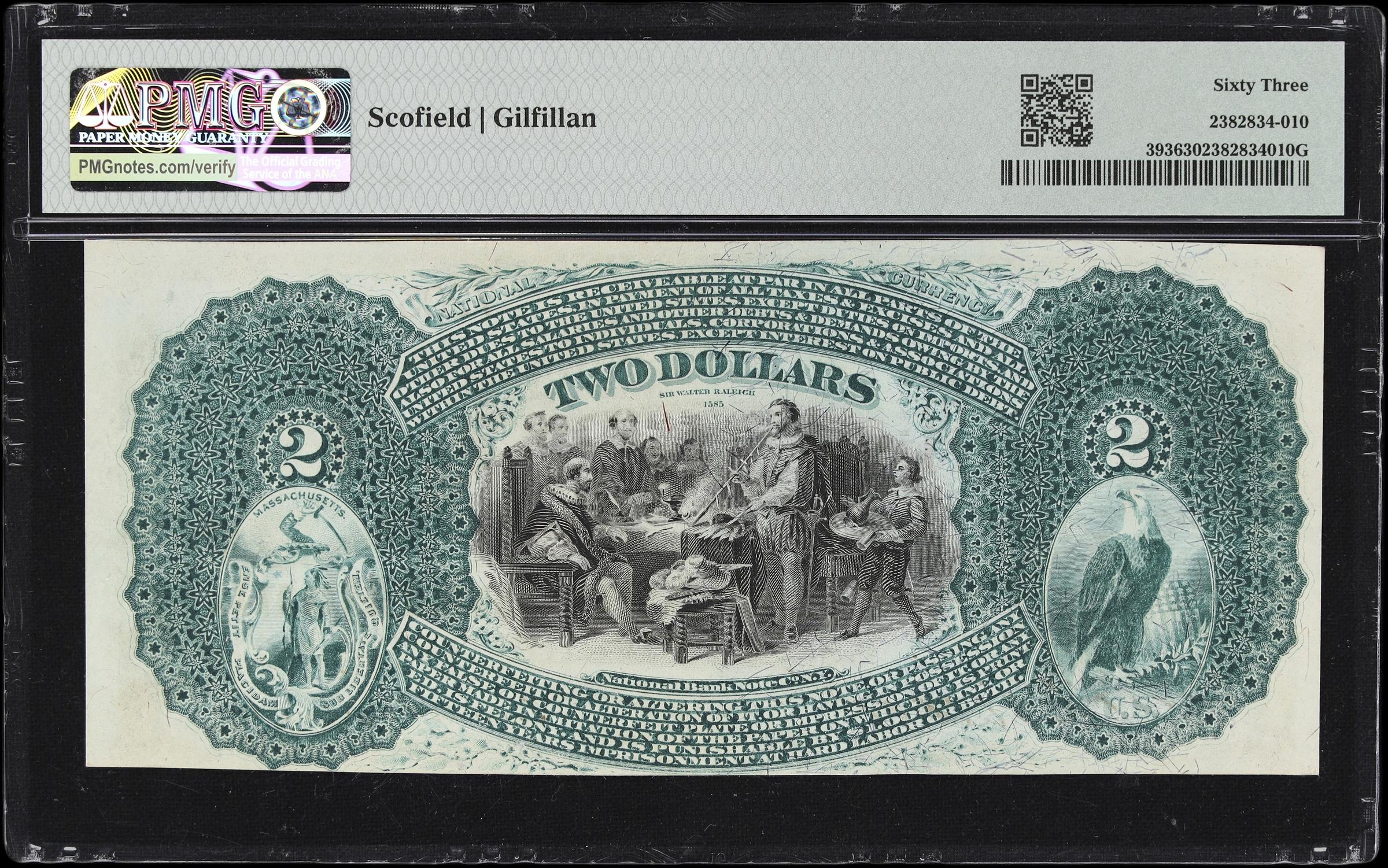 image for: New Bedford, Massachusetts. $2 1875. Fr. 393. First NB. Charter #261. PMG Choice Uncirculated 63.