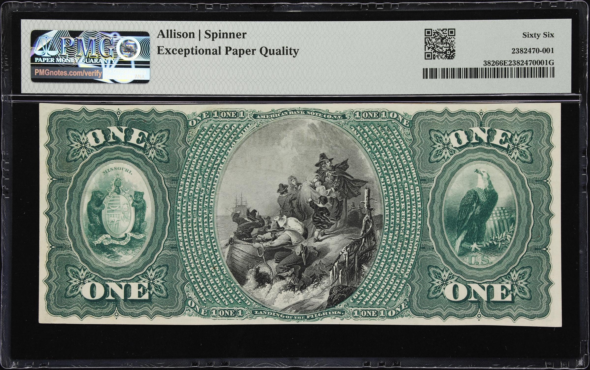 image for: California, Missouri. $1 Original. Fr. 382. Moniteau NB. Charter #1712. PMG Gem Uncirculated 66 EPQ.