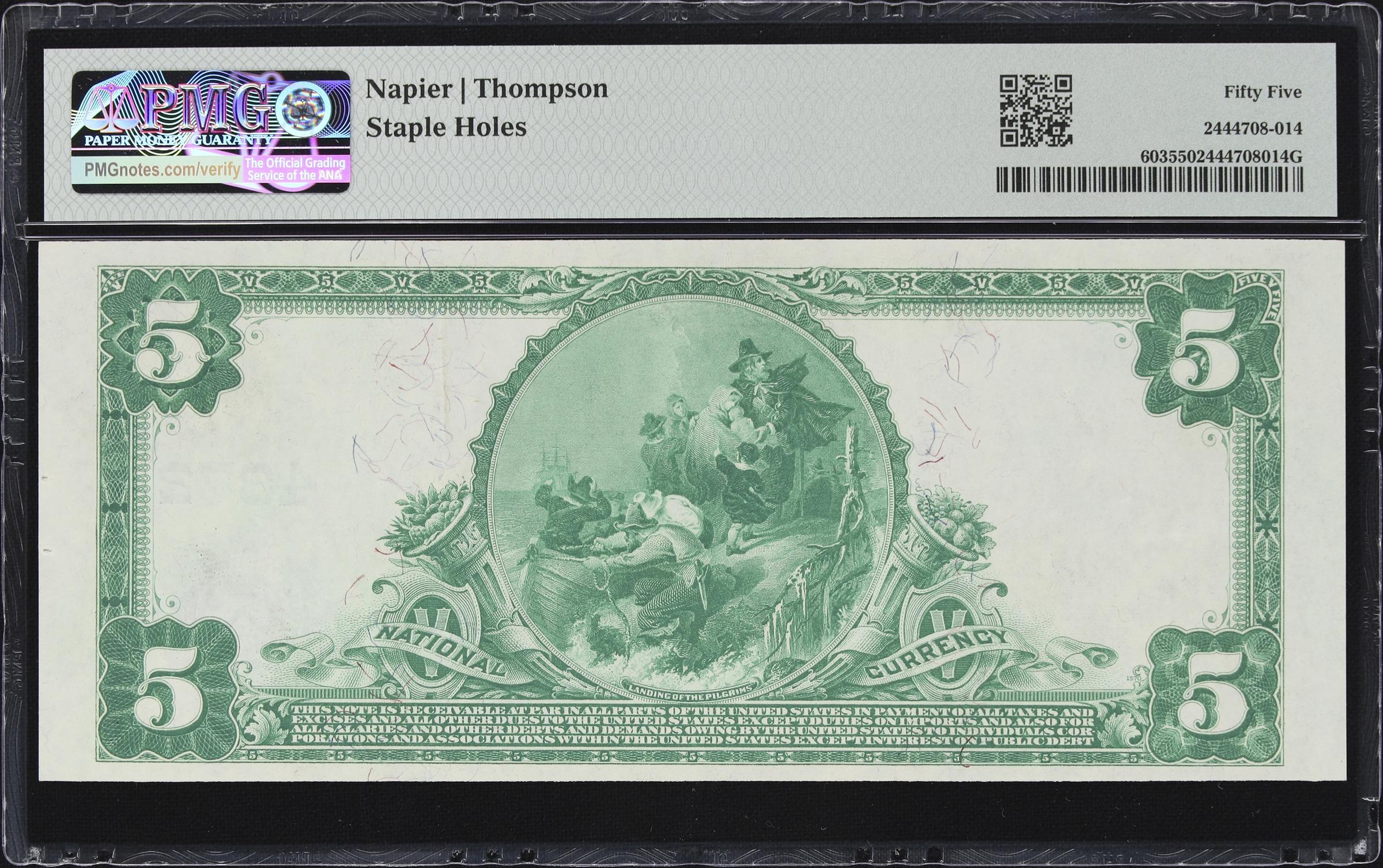 image for: Princeton, New Jersey. $5 1902 Plain Back. Fr. 603. First NB. Charter #4872. PMG About Uncirculated 55.