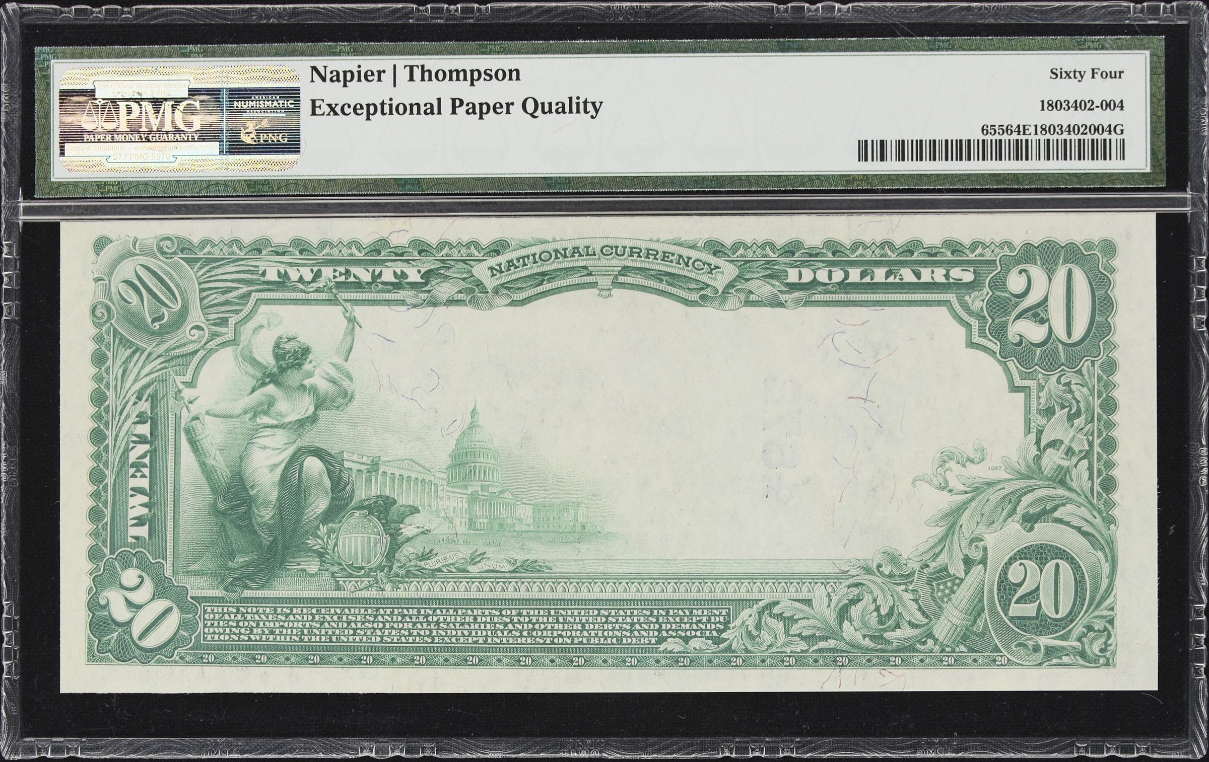 image for: Princeton, New Jersey. $20 1902 Plain Back. Fr. 655. First NB. Charter #4872. PMG Choice Uncirculated 64 EPQ.