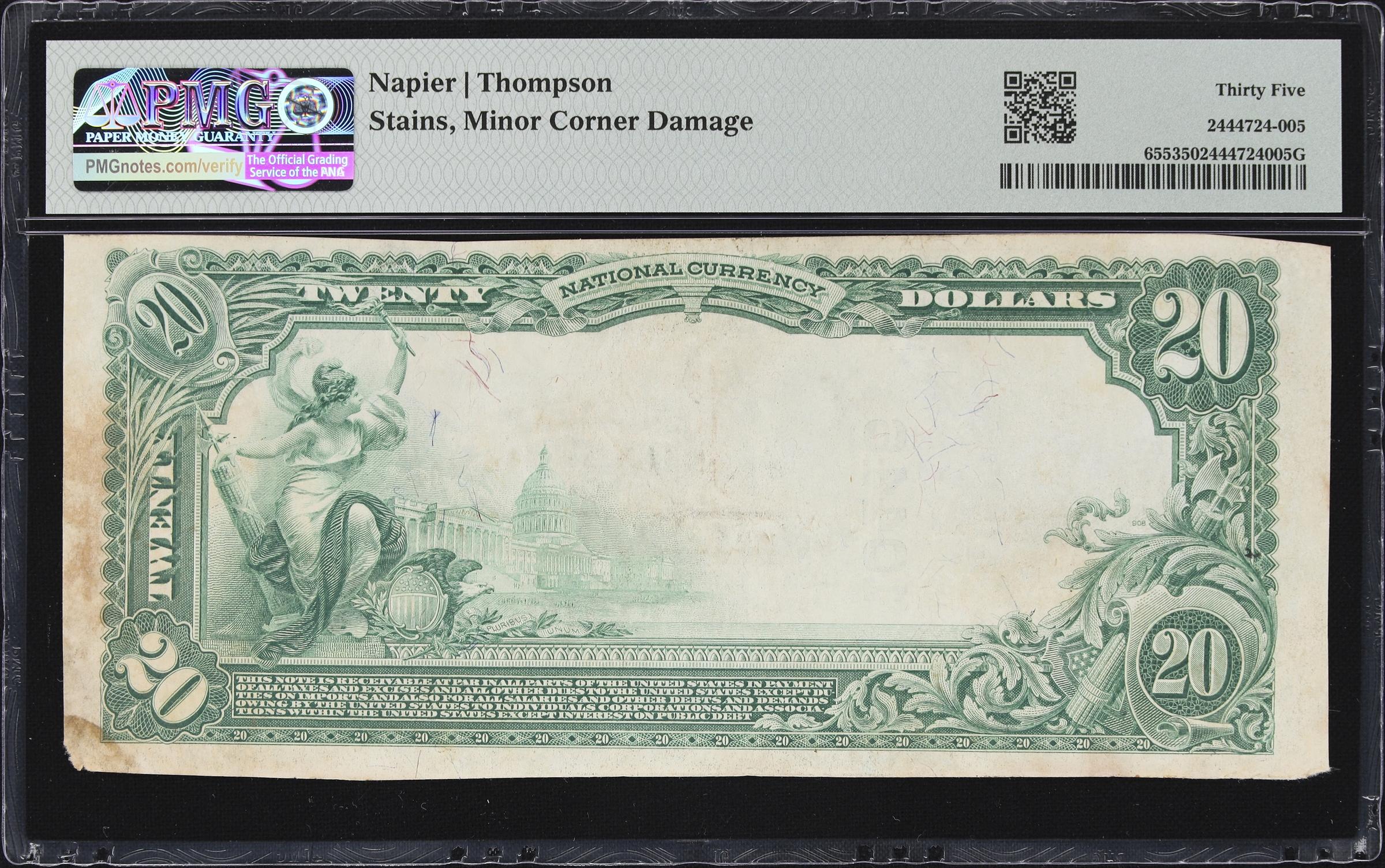 image for: Heuvelton, New York. 1902 Plain Back $20 Fr. 655. First NB. Charter #10446. PMG Choice Very Fine 35.