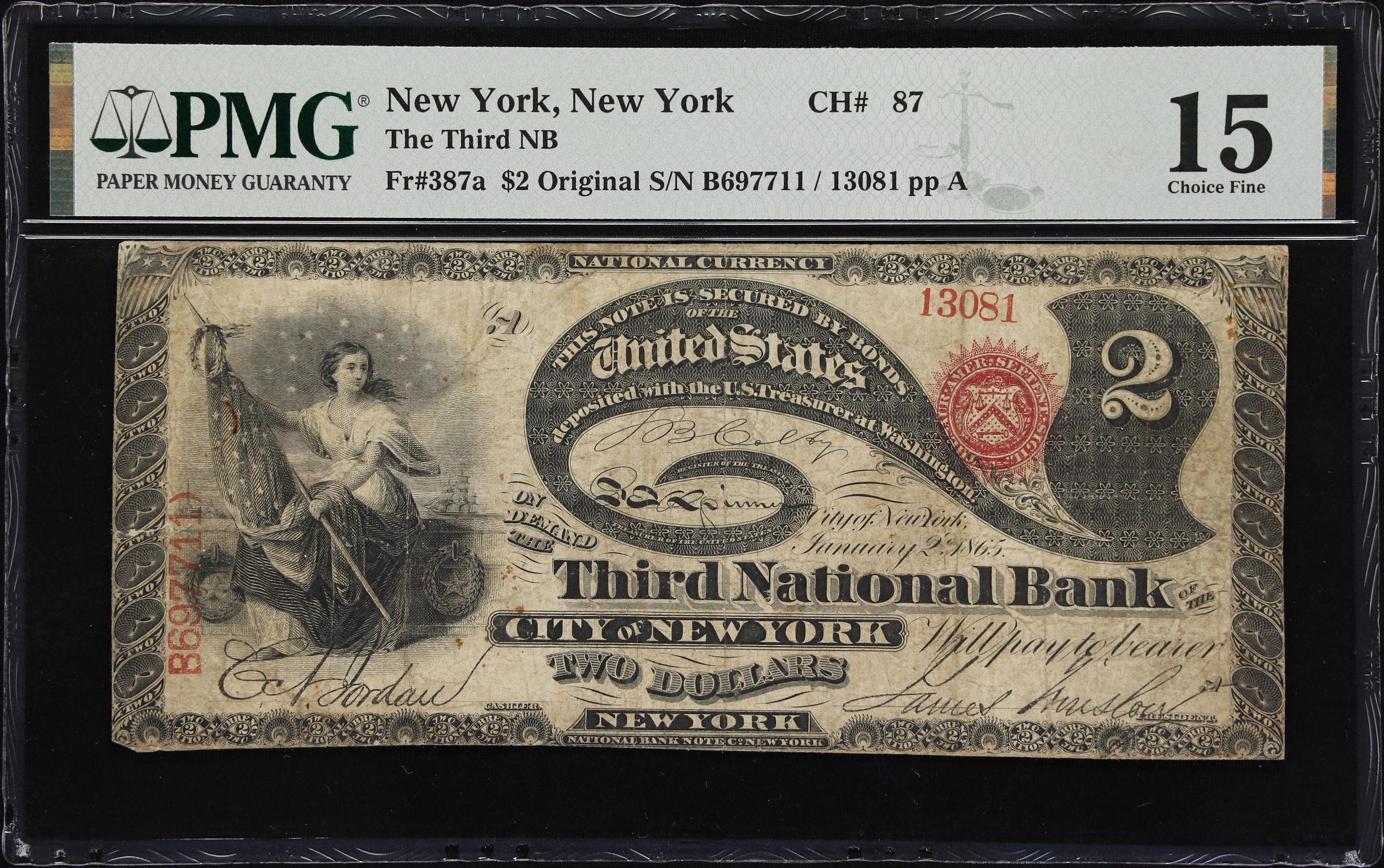 image for: New York, New York. Original $2 Fr. 387a. Third NB. Charter #87. PMG Choice Fine 15.