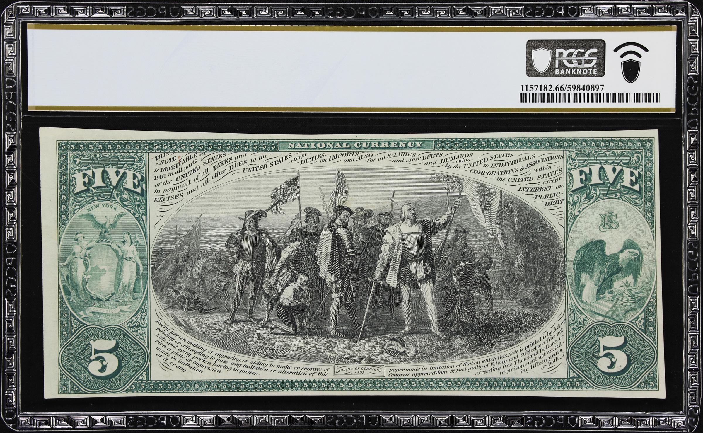 image for: New York, New York. Original $5 Fr. 397a. Tradesmen's NB. Charter #905. PCGS Banknote Gem Uncirculated 66 PPQ.