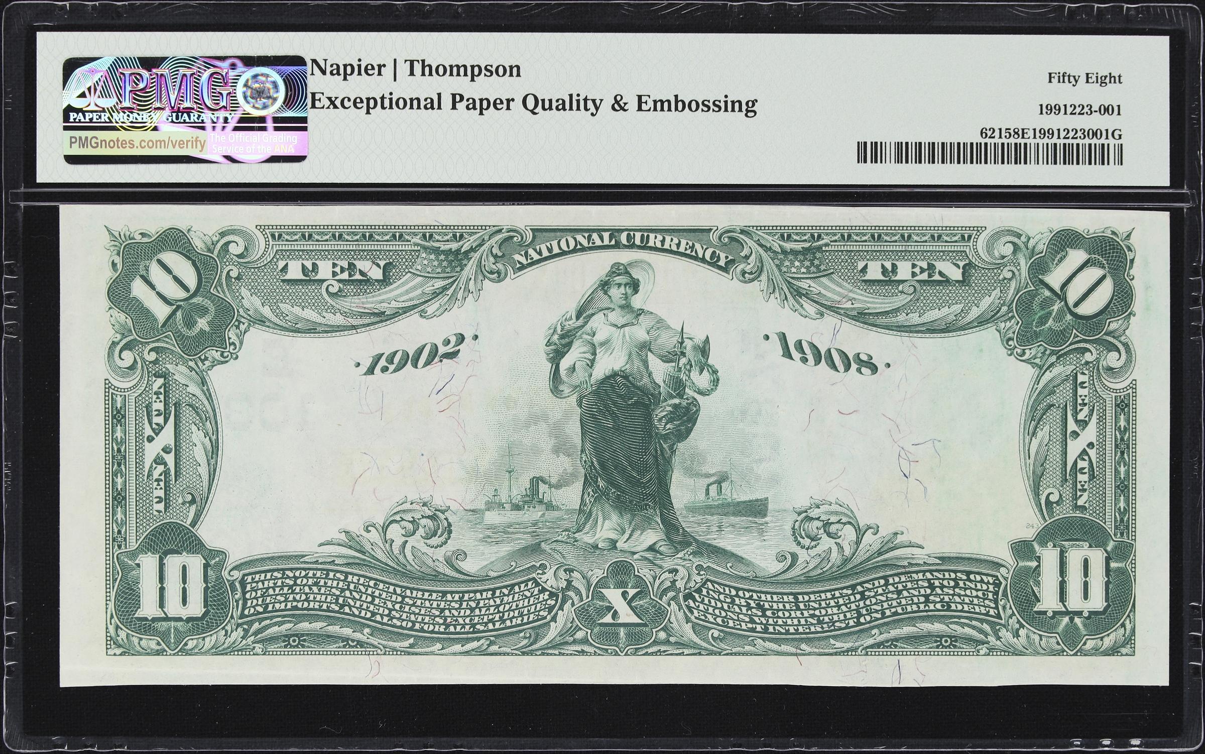 image for: Redwood, New York. 1902 Date Back $10 Fr. 621. Redwood NB. Charter #10374. PMG Choice About Uncirculated 58 EPQ. Serial Number 2.