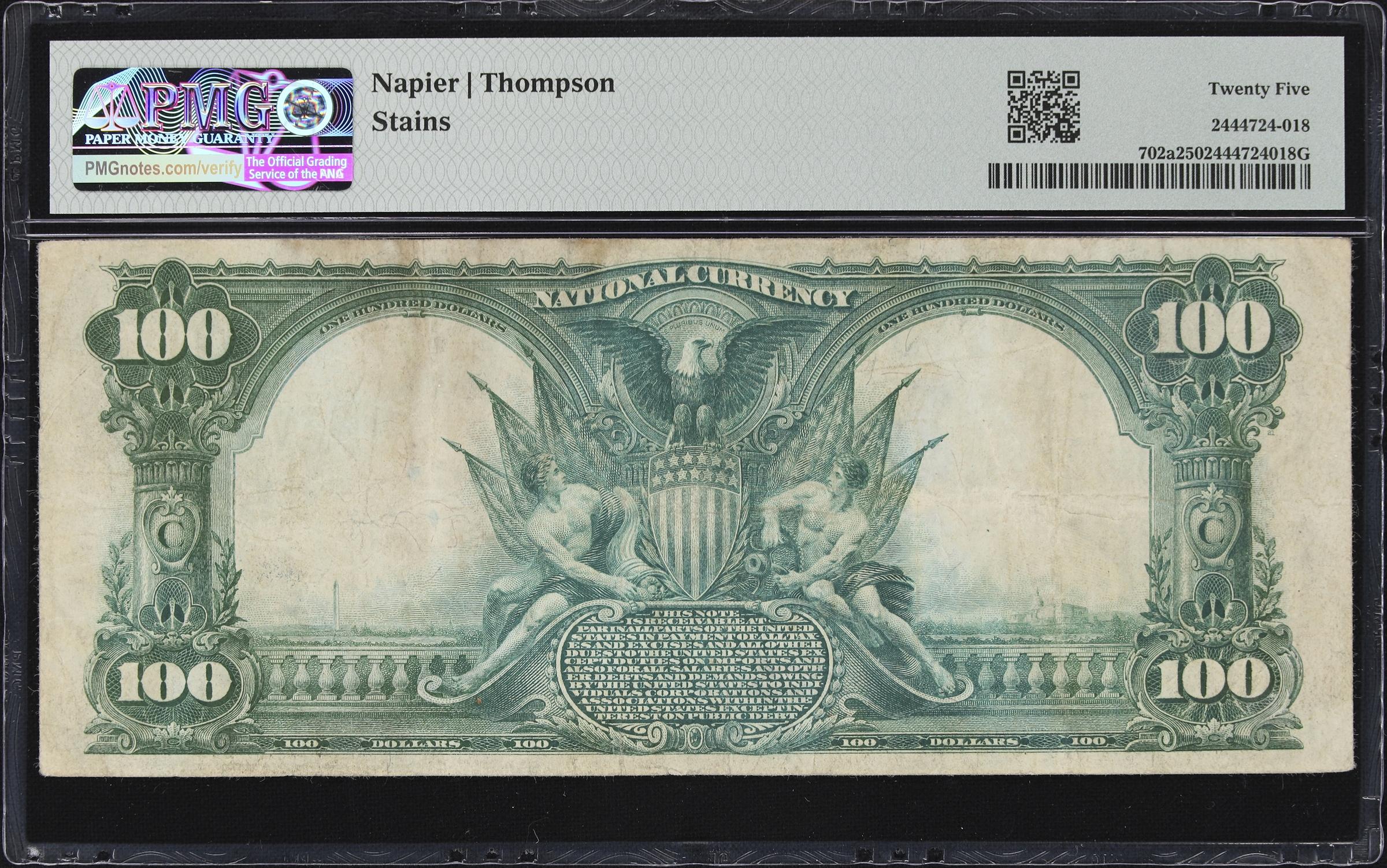 image for: Oklahoma City, Oklahoma. $100 1902 Plain Back. Fr. 702a. First NB. Charter #4862. PMG Very Fine 25.