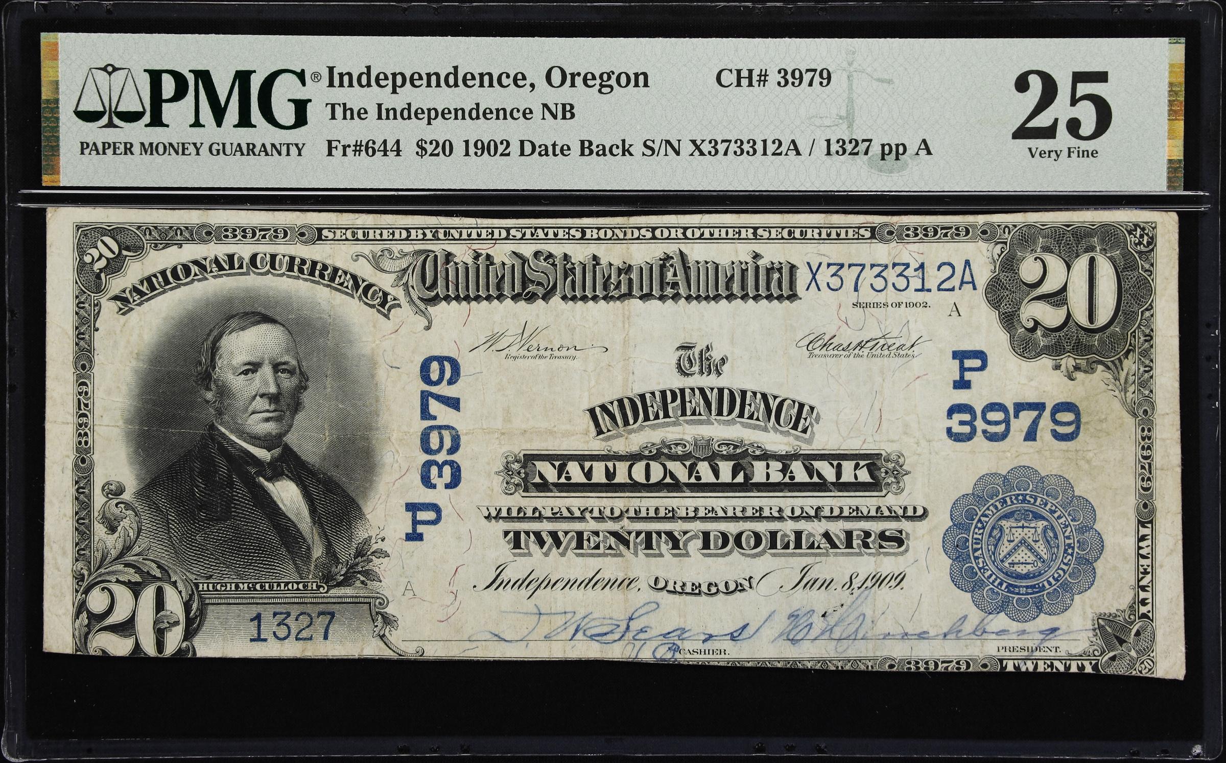 image for: Independence, Oregon. $20 1902 Date Back. Fr. 644. Independence NB. Charter #3979. PMG Very Fine 25.