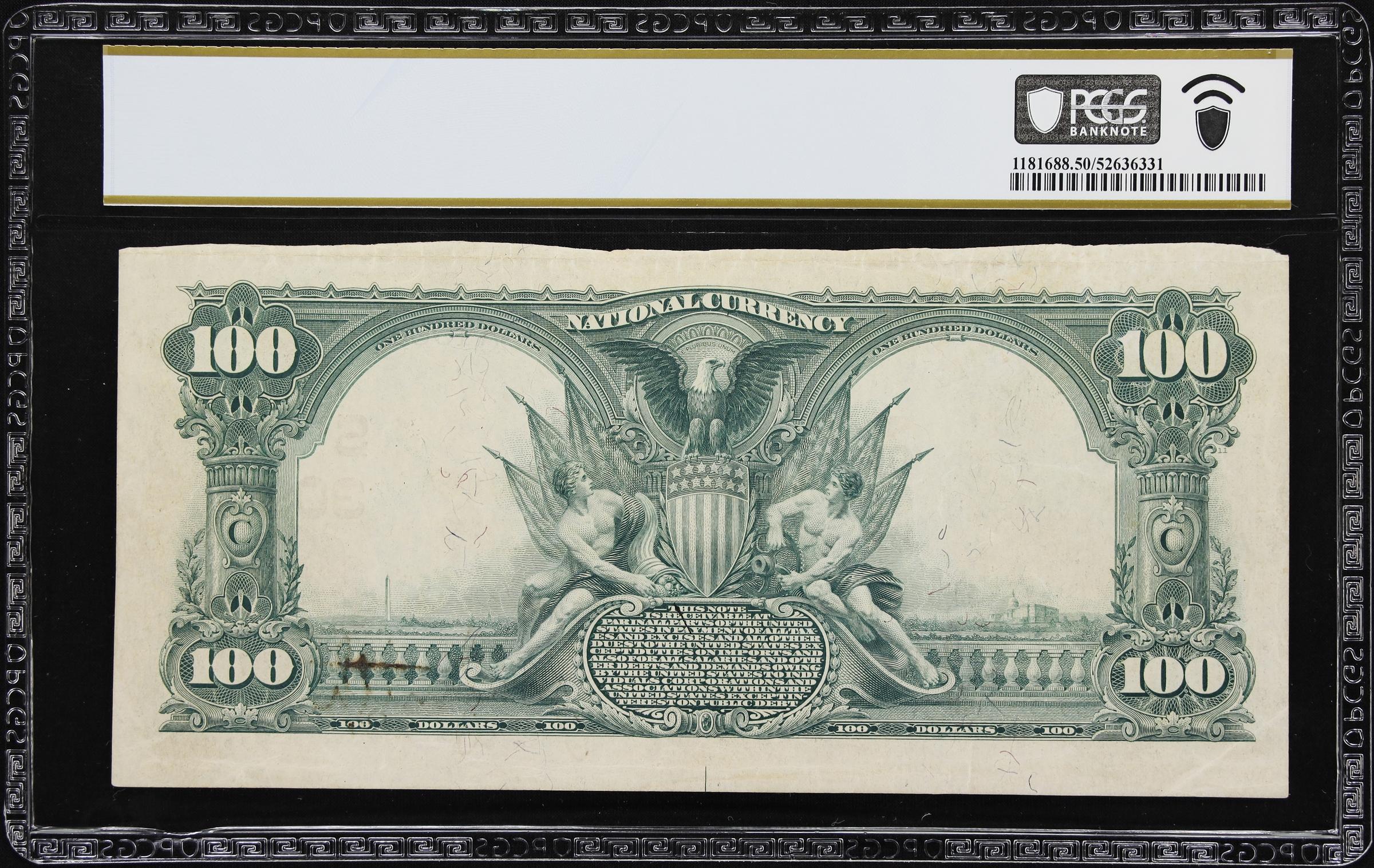 image for: Bonham, Texas. $100 1902 Red Seal. Fr. 686. First NB. Charter #3094. PCGS Banknote About Uncirculated 50.