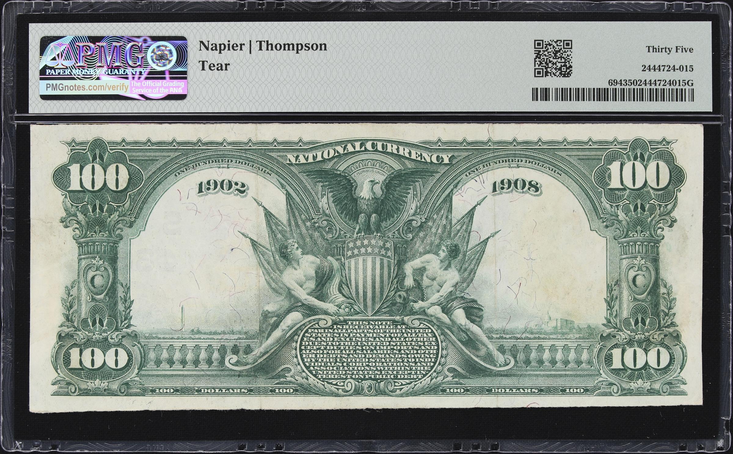 image for: Pittsburg, Texas. $100 1902 Date Back. Fr. 694. First NB. Charter #4863. PMG Choice Very Fine 35.