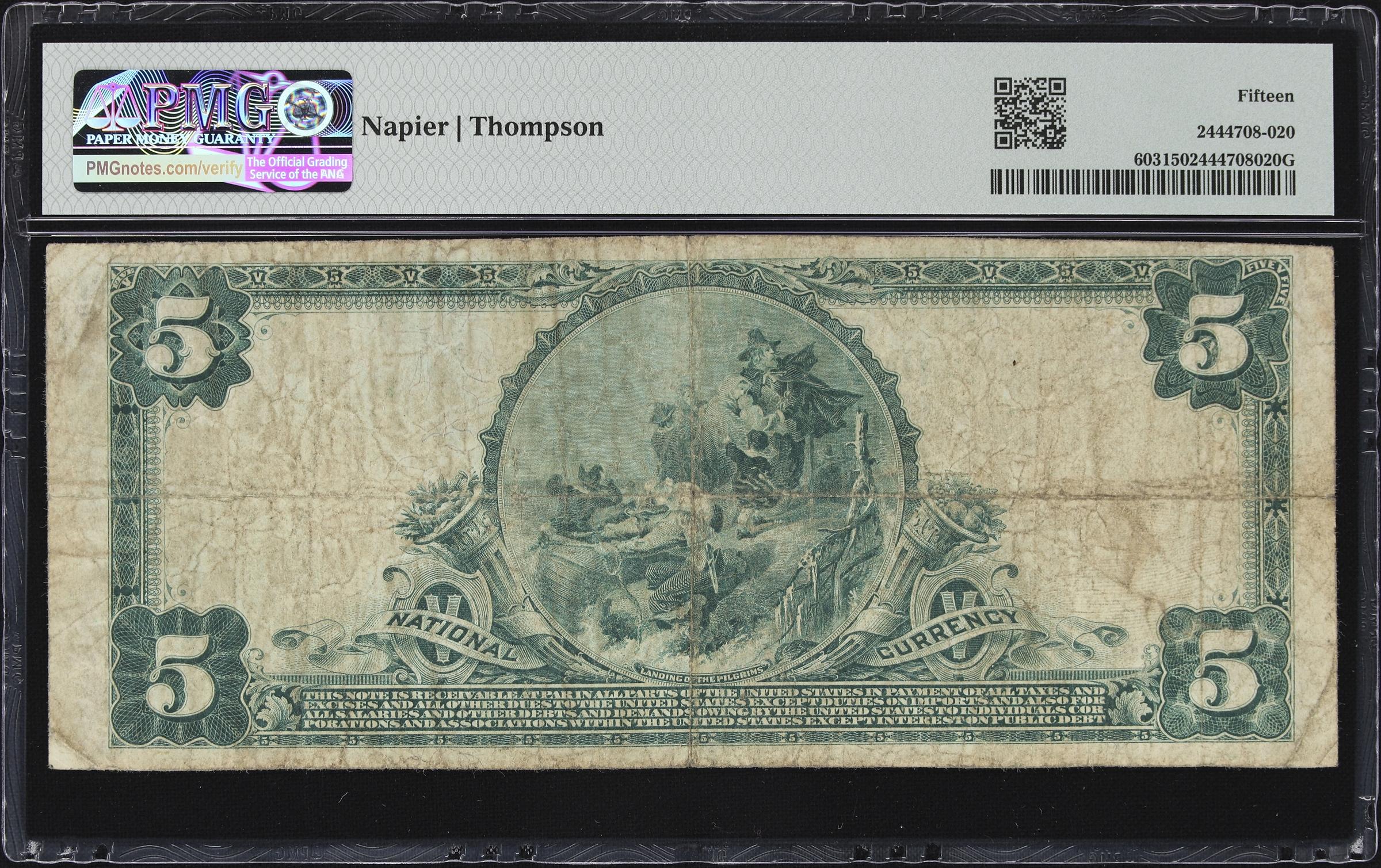 image for: Keystone, West Virginia. $5 1902 Plain Back. Fr. 603. First NB. Charter #10369. PMG Choice Fine 15.