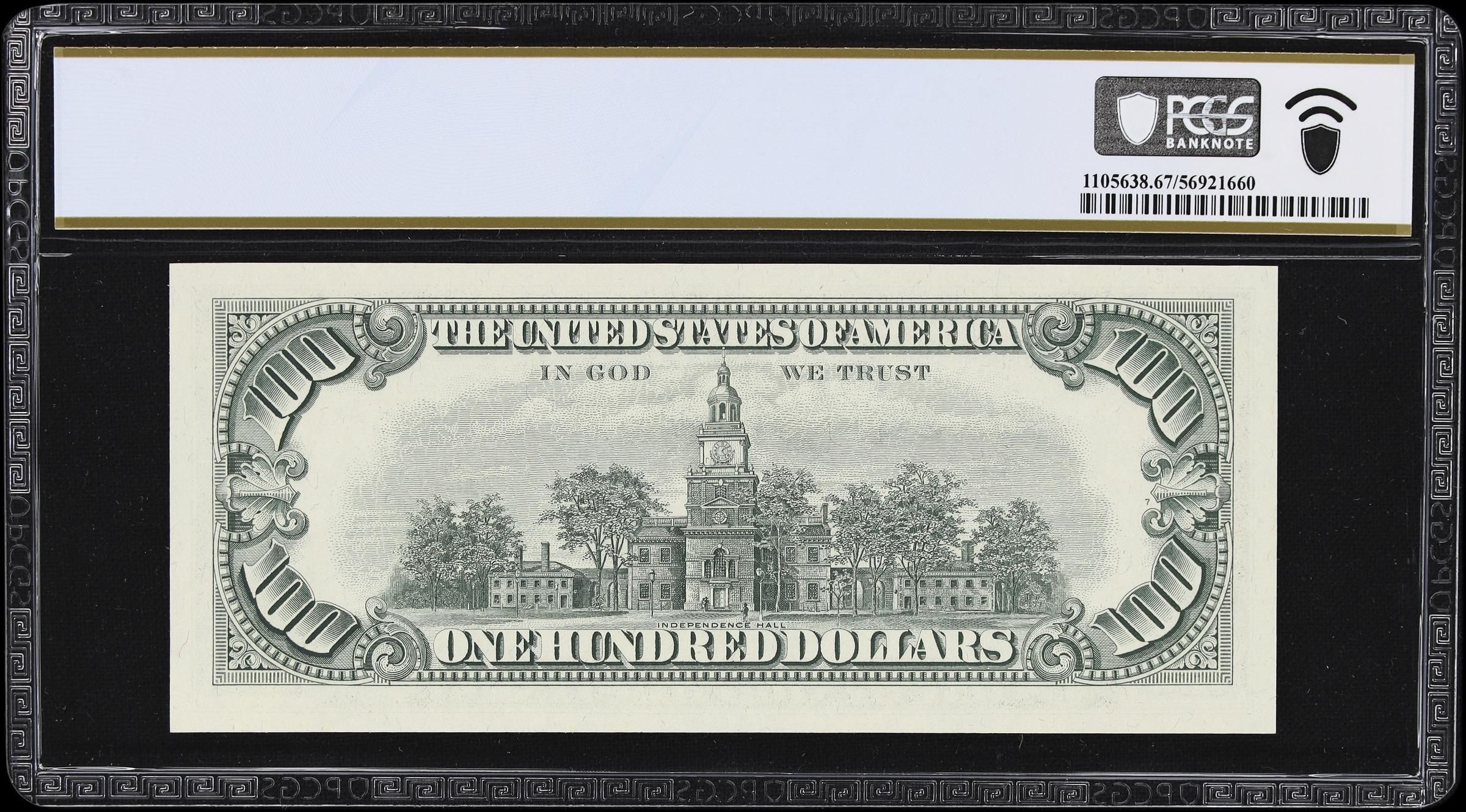 image for: Fr. 1550*. 1966 $100 Legal Tender Star Note. PCGS Banknote Superb Gem Uncirculated 67 PPQ.