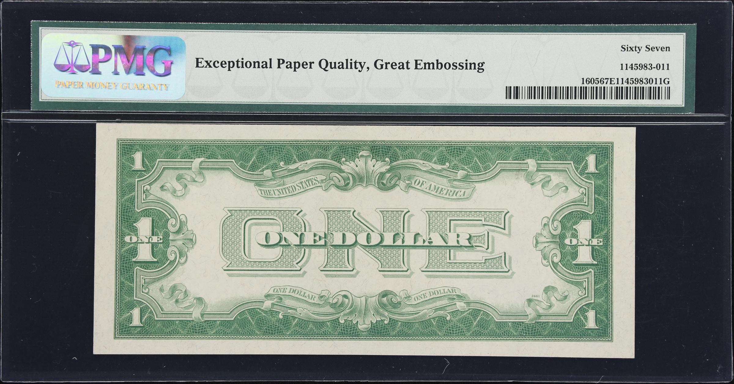 image for: Fr. 1605. 1928E $1 Silver Certificate. PMG Superb Gem Uncirculated 67 EPQ.