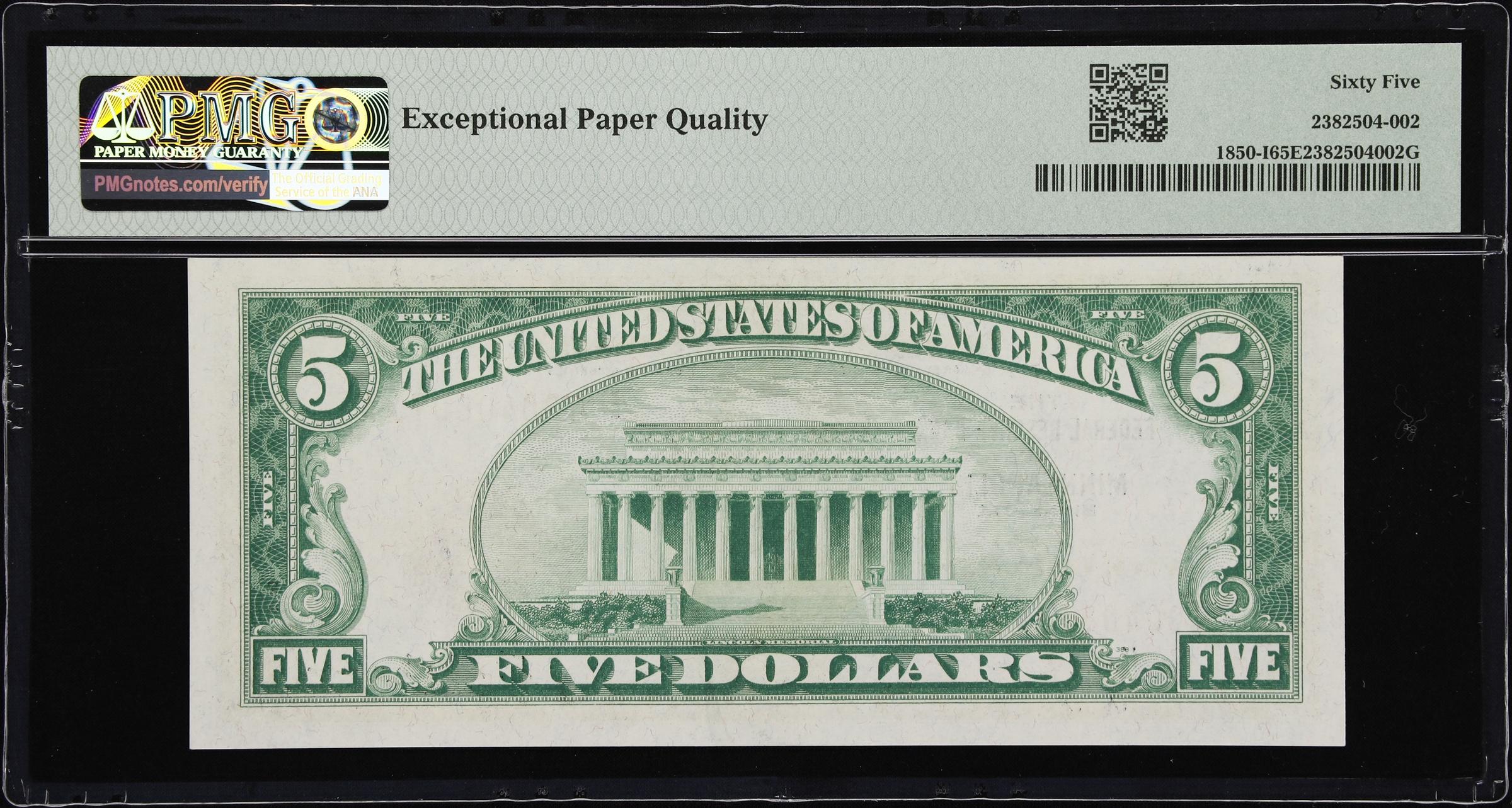 image for: Fr. 1850-I. 1929 $5 Federal Reserve Bank Note. Minneapolis. PMG Gem Uncirculated 65 EPQ.