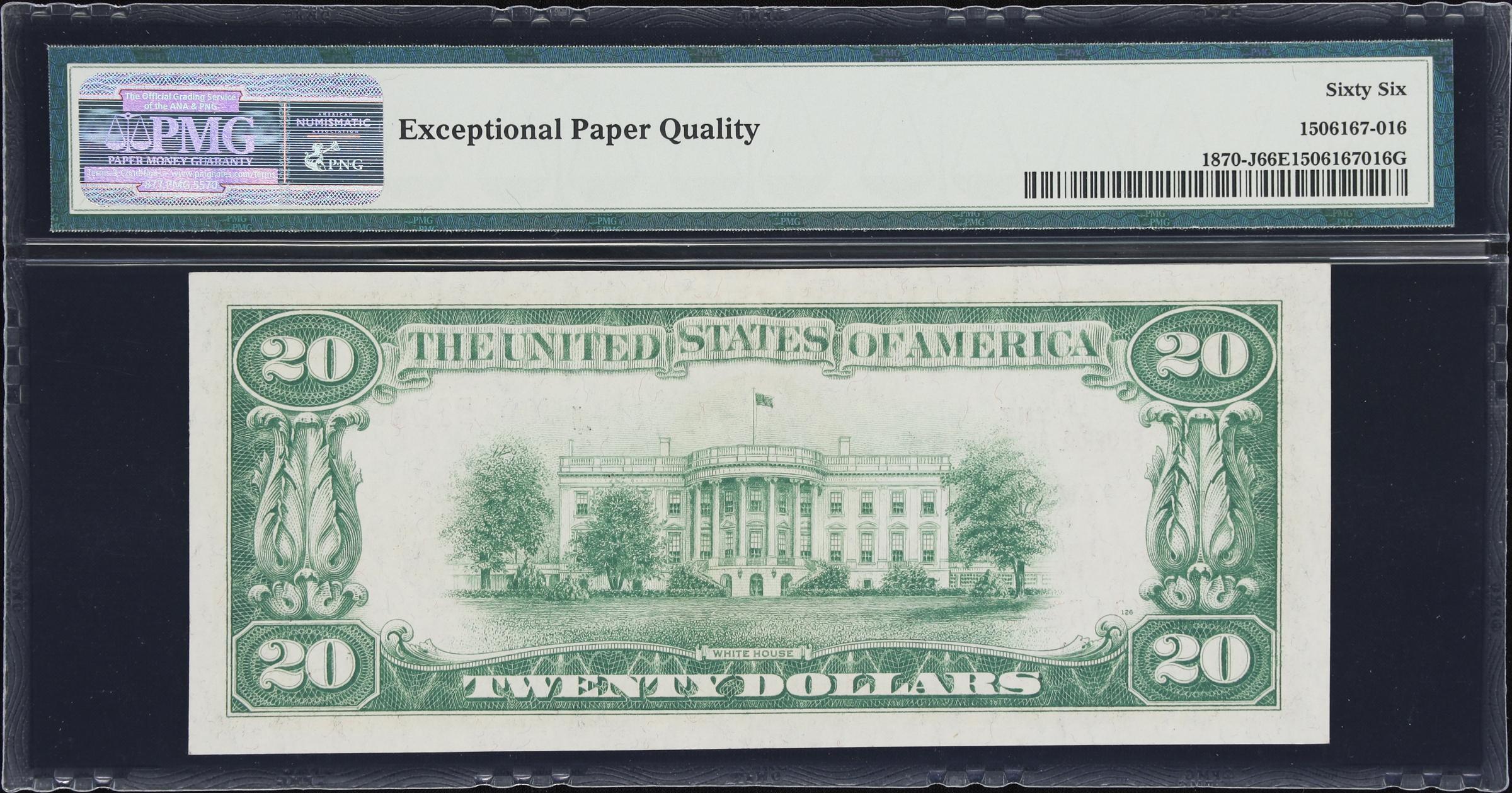 image for: Fr. 1870-J. 1929 $20 Federal Reserve Bank Note. Kansas City. PMG Gem Uncirculated 66 EPQ.