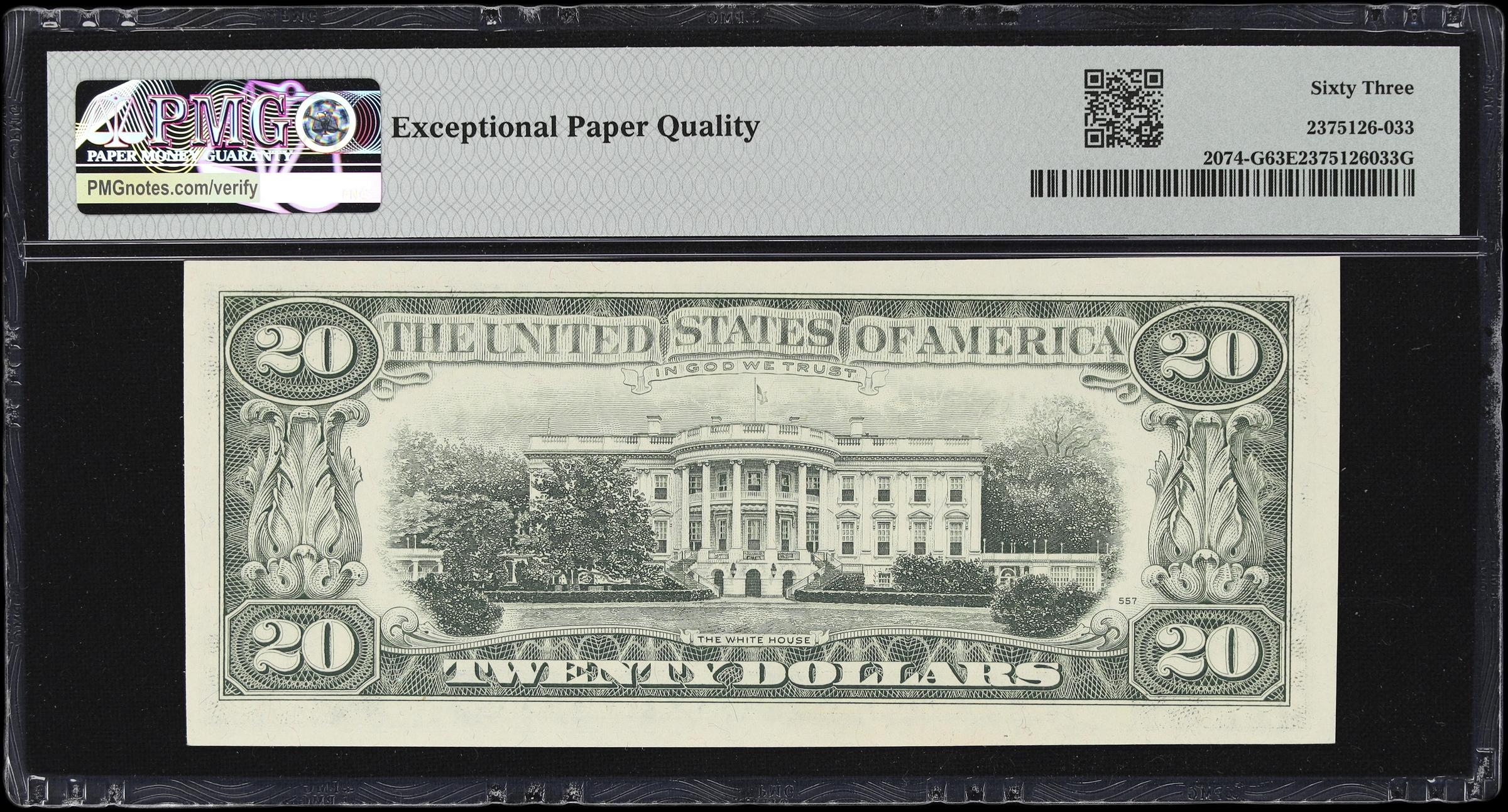 image for: Fr. 2074-G. 1981A $20 Federal Reserve Note. Chicago. PMG Choice Uncirculated 63 EPQ. Serial Number 2.