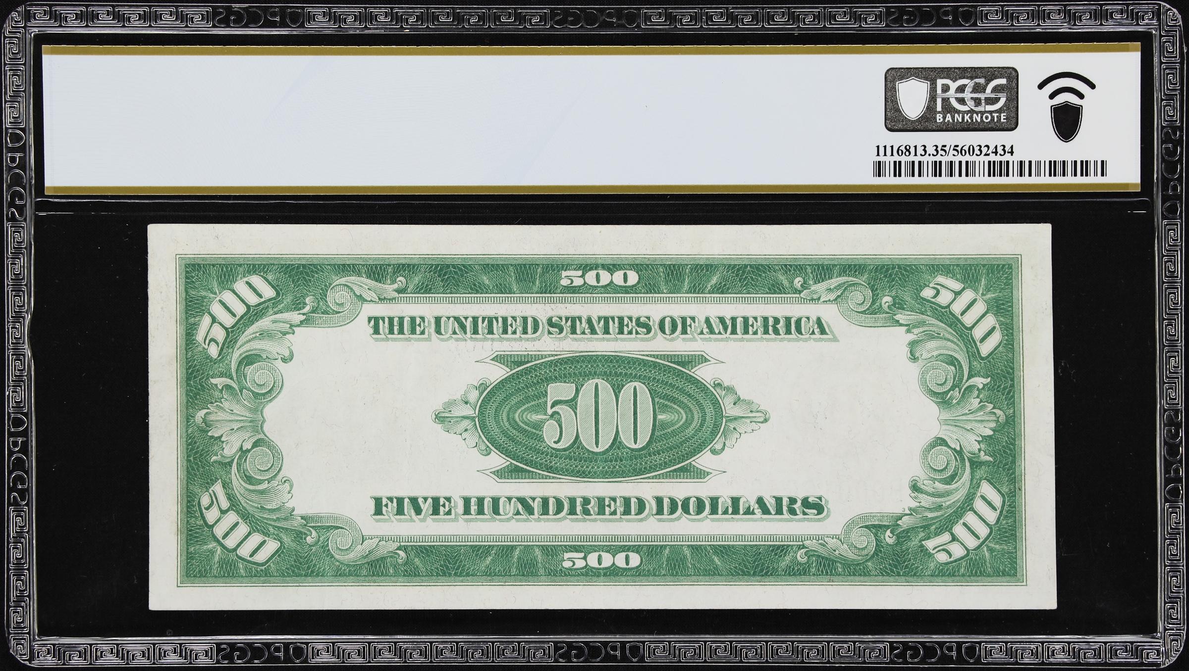 image for: Fr. 2200-B. 1928 Dark Green Seal $500 Federal Reserve Note. New York. PCGS Banknote Choice Very Fine 35.