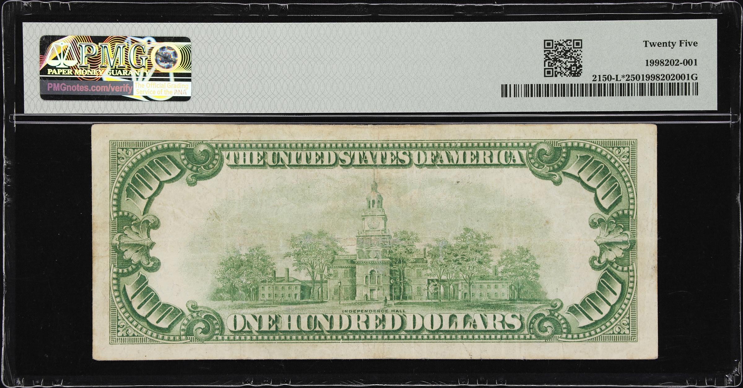 image for: Fr. 2150-L*. 1928 $100 Federal Reserve Star Note. San Francisco. PMG Very Fine 25. Inverted Star Error.