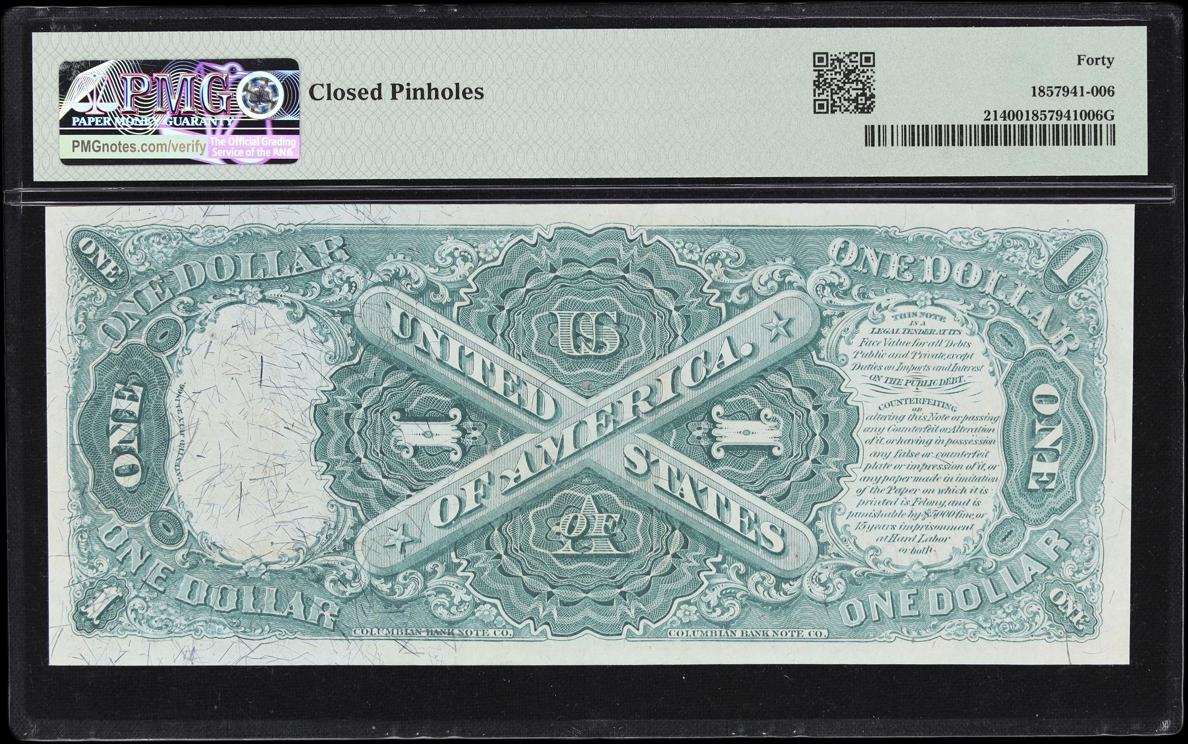 image for: Fr. 21. 1875 $1 Legal Tender Note. PMG Extremely Fine 40.